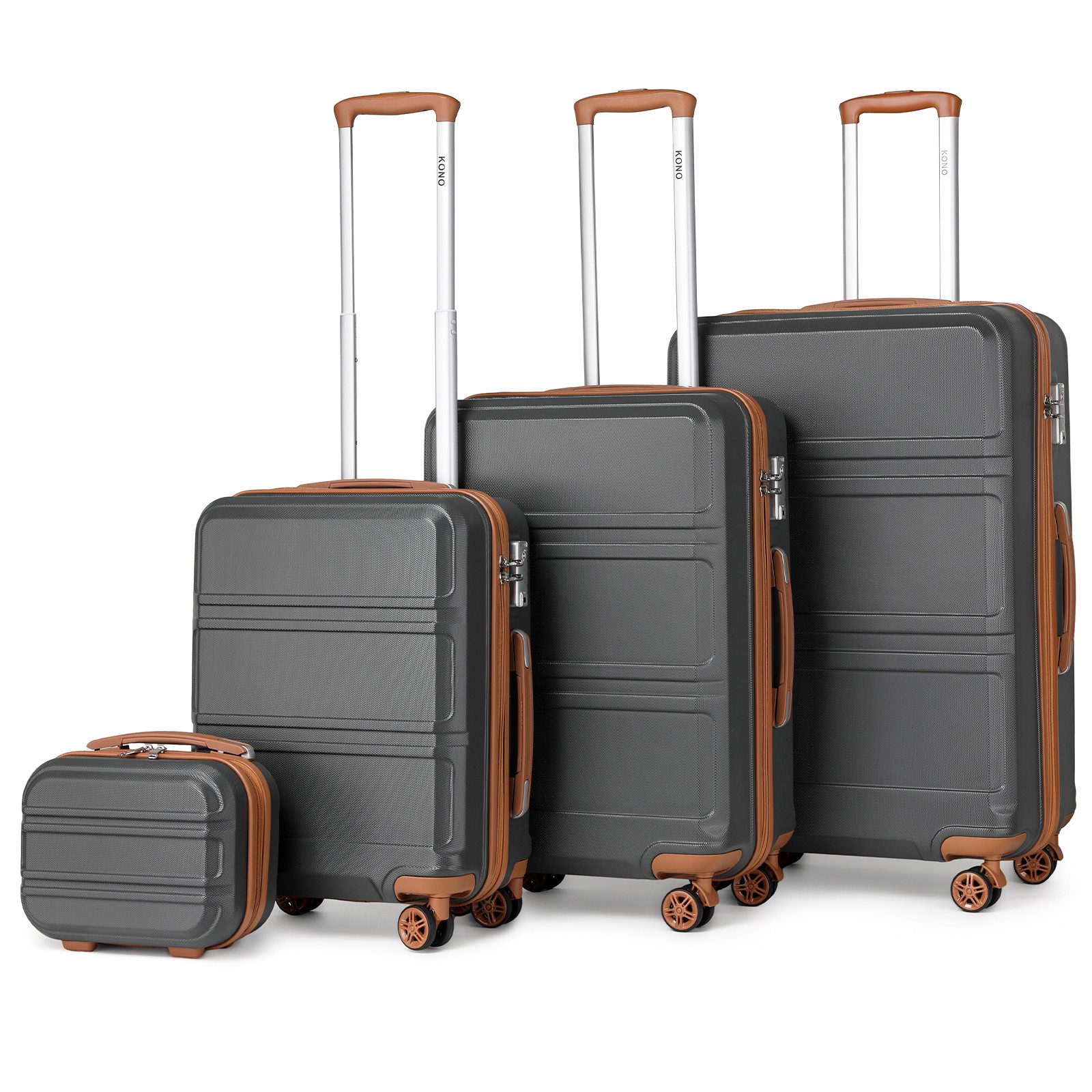 KONO Kofferset 4-teiliges Reiseset, ABS-Hartschalenkoffer (XL/L/M) + Kosmetikkoffer, (4 tlg)