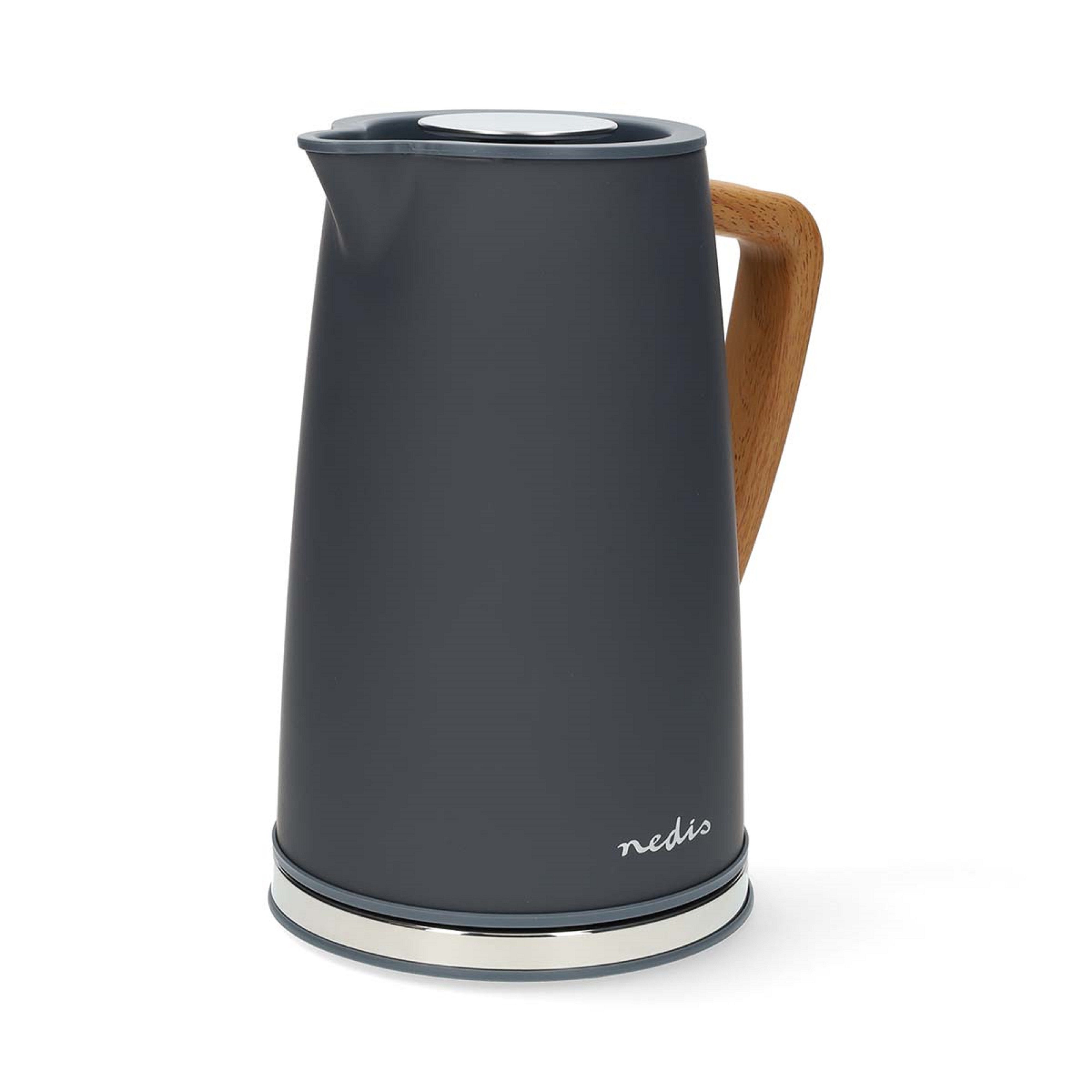 Nedis Wasserkocher KAWK510E, 1.7 l, 2200,00 W, Edelstahl & Soft-Touch, schnell kochend, 360° drehbar inkl. Kalkfilter
