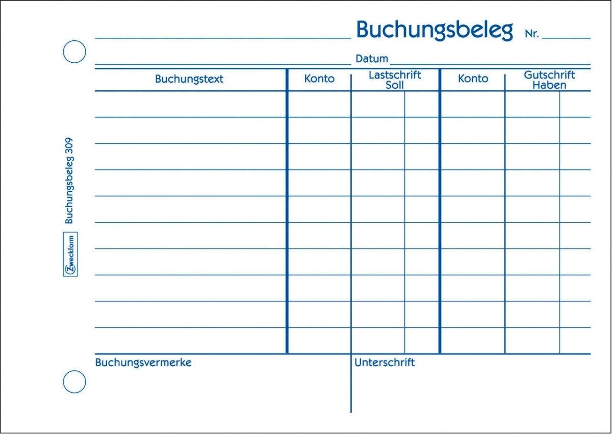 Formularblock Buchungsbelege DIN A6 quer VE=50 Blatt.