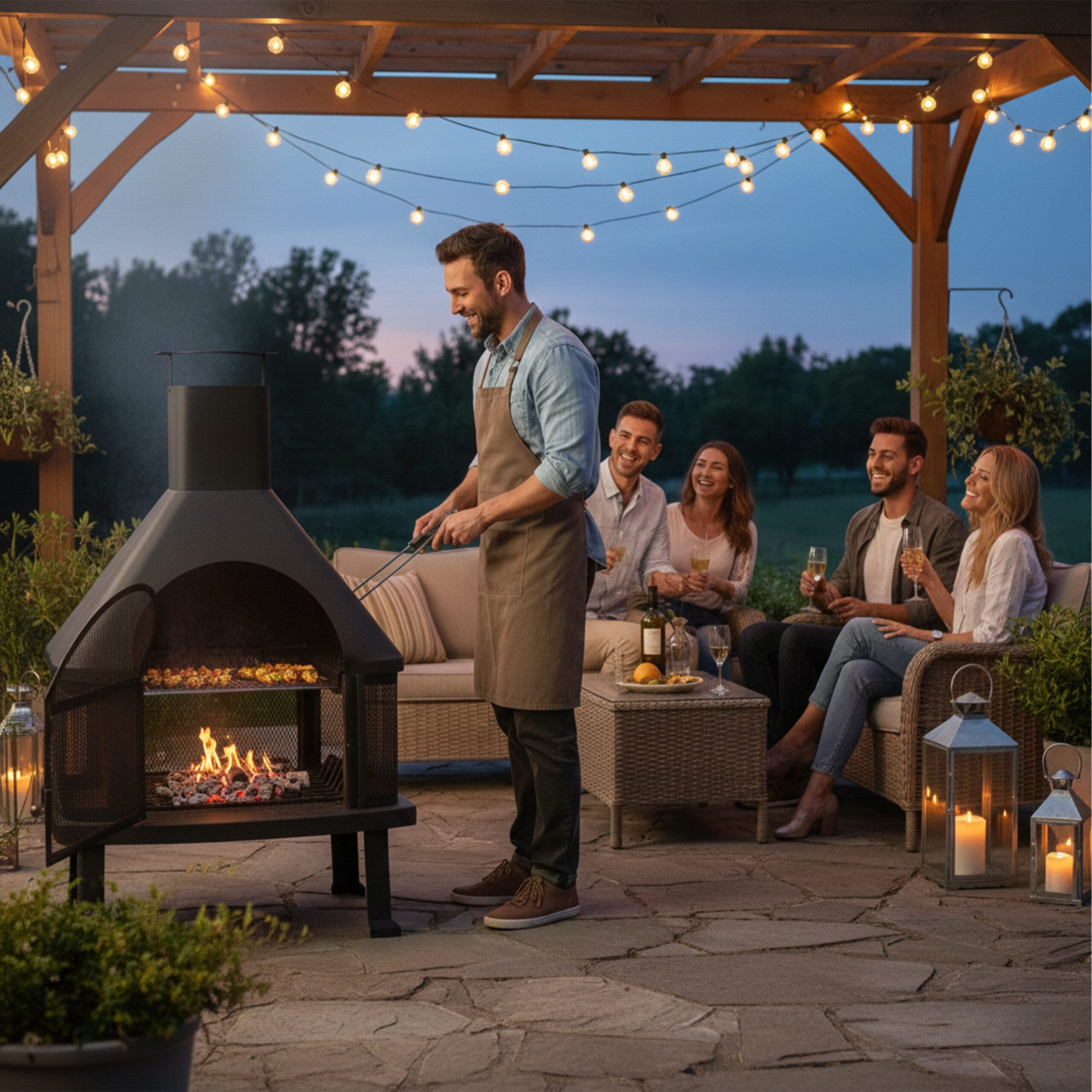 relaxdays Grillkamin Terrassenofen mit Grill