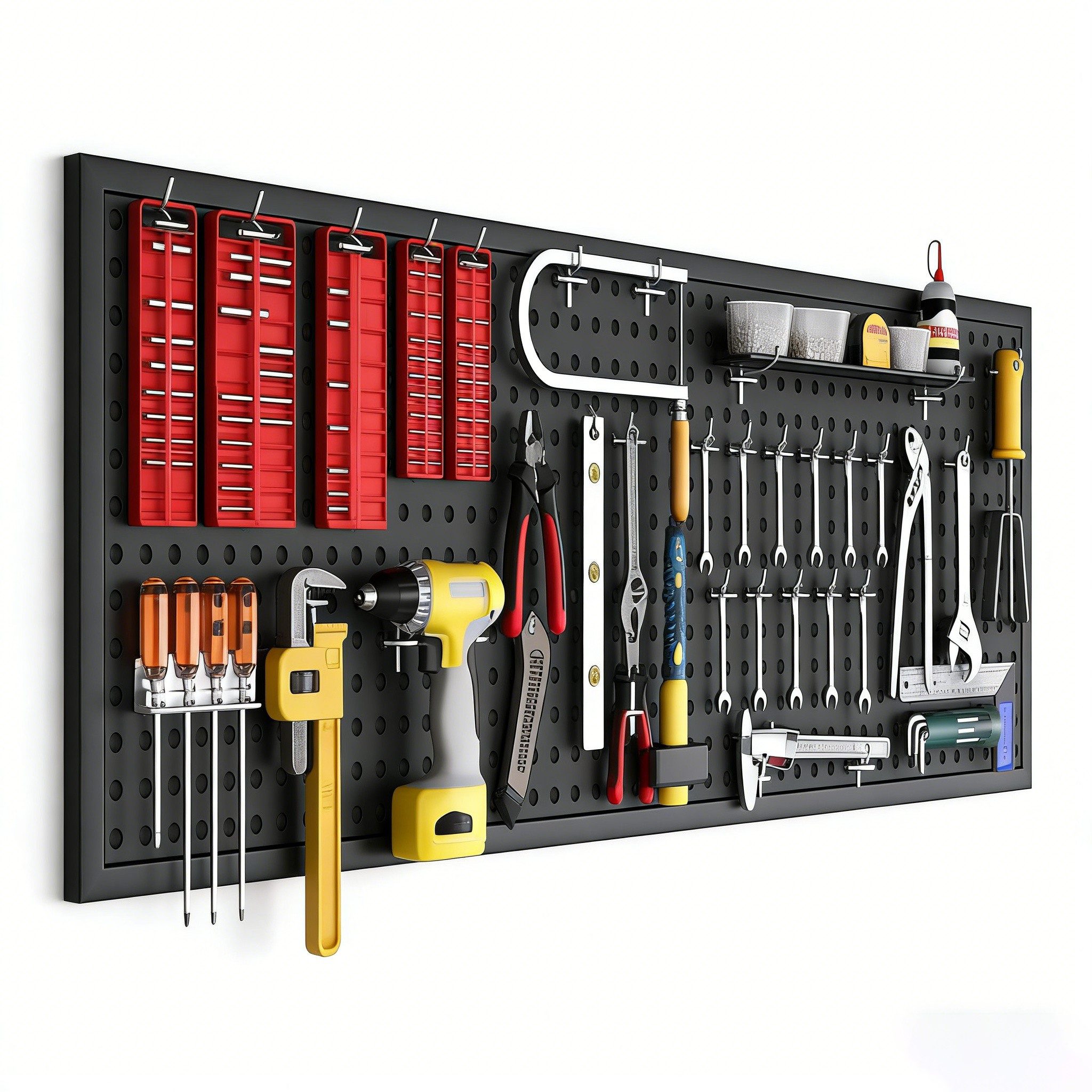 BlingBin Lochwand Werkzeugwand Werkzeug Lochwand aus Metall, mit Metallhaken, 1 Stk., mit 10 Haken, (1er Set, 1-tlg., 1tlg), Werkzeughalter Set Mit Haken, Wandmontiertes Aufbewahrungssystem