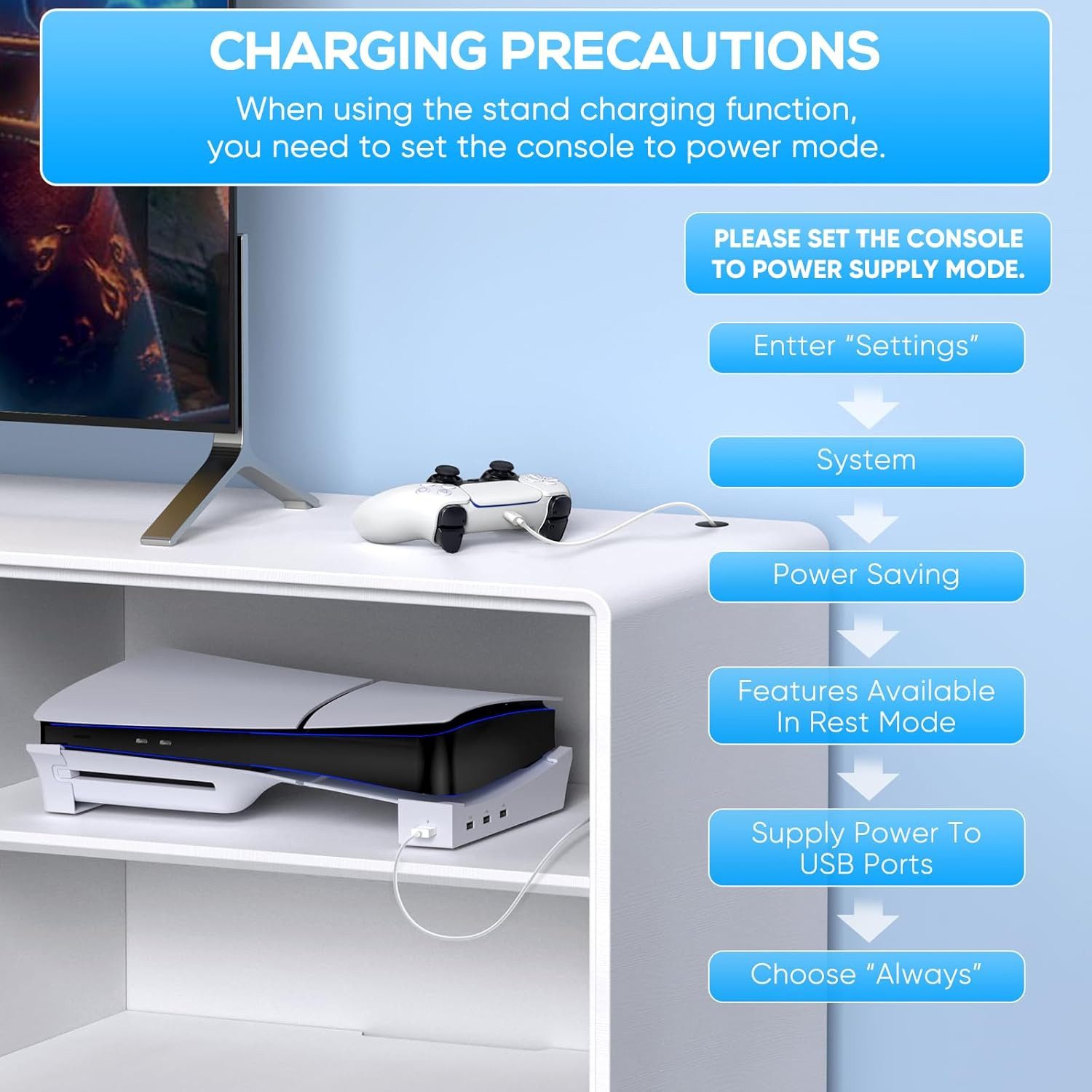 TUWENA Horizontaler Stand für PS5 Pro/Slim mit 4-Port USB Hub, Ladeanschluss PlayStation 5-Controller (Standfuß Zubehör für Playstation 5 Slim Disc & Digital Edition)