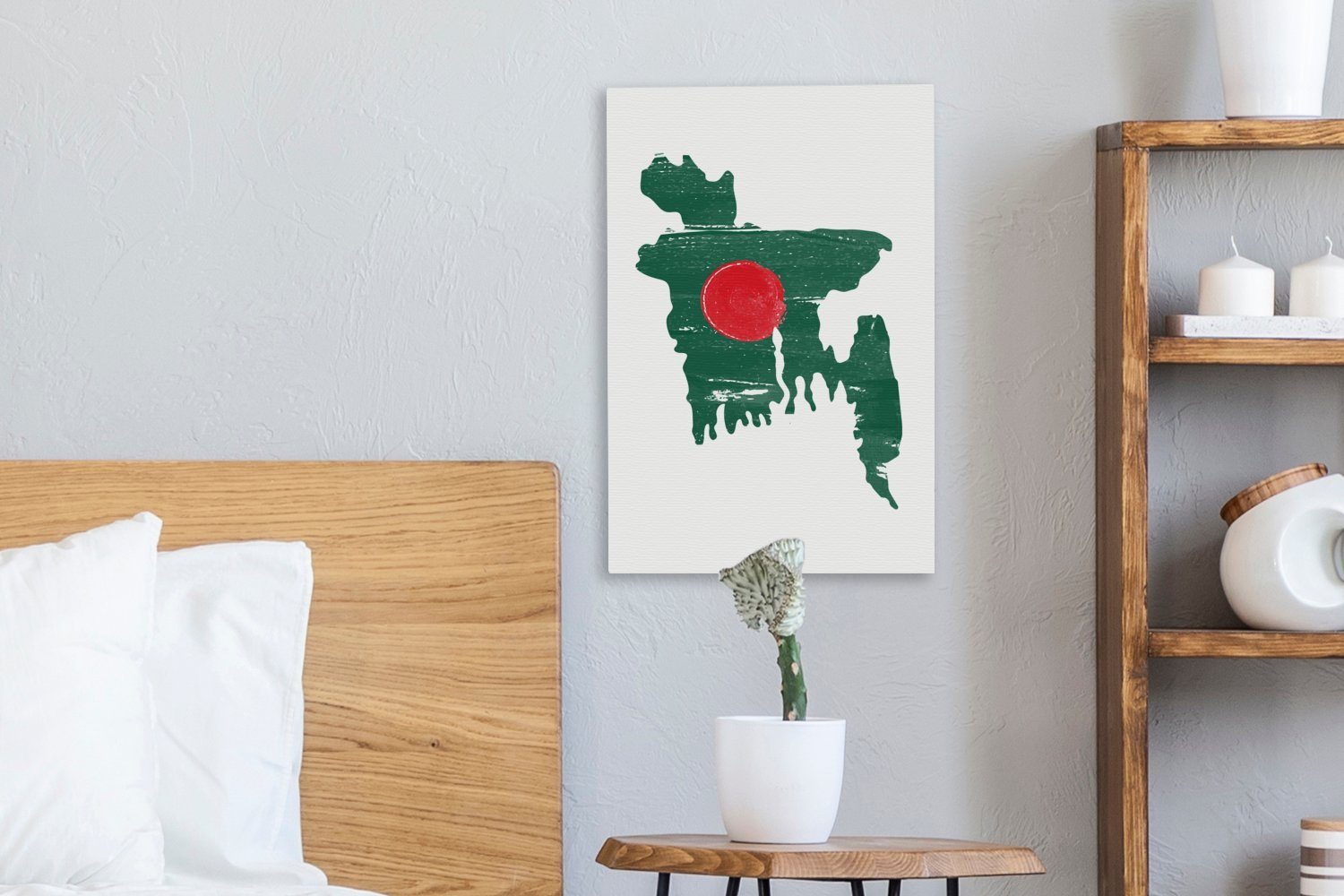 Flagge Karte, bespannt Leinwandbild St), - Gemälde, Bangladesch OneMillionCanvasses® Leinwandbild inkl. - Zackenaufhänger, cm (1 fertig 20x30
