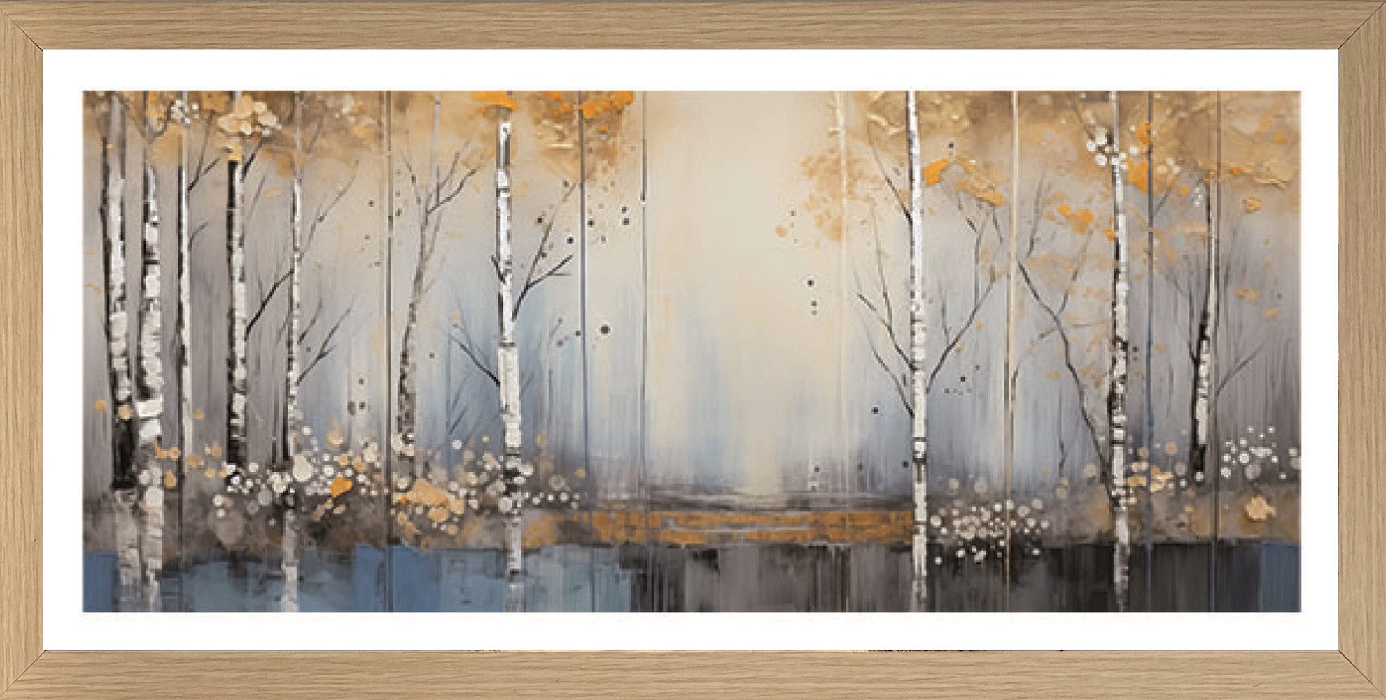 Bönninghoff Bild mit Rahmen Wandbild gerahmt BIRKENWALD 23x49 cm – Natur Wanddeko modern, Abstrakt, Abstrakte, Baumbilder, Bäume, Landschaft, Natur, Wald, Waldbilder (1 St), mit dekorativem Rahmen