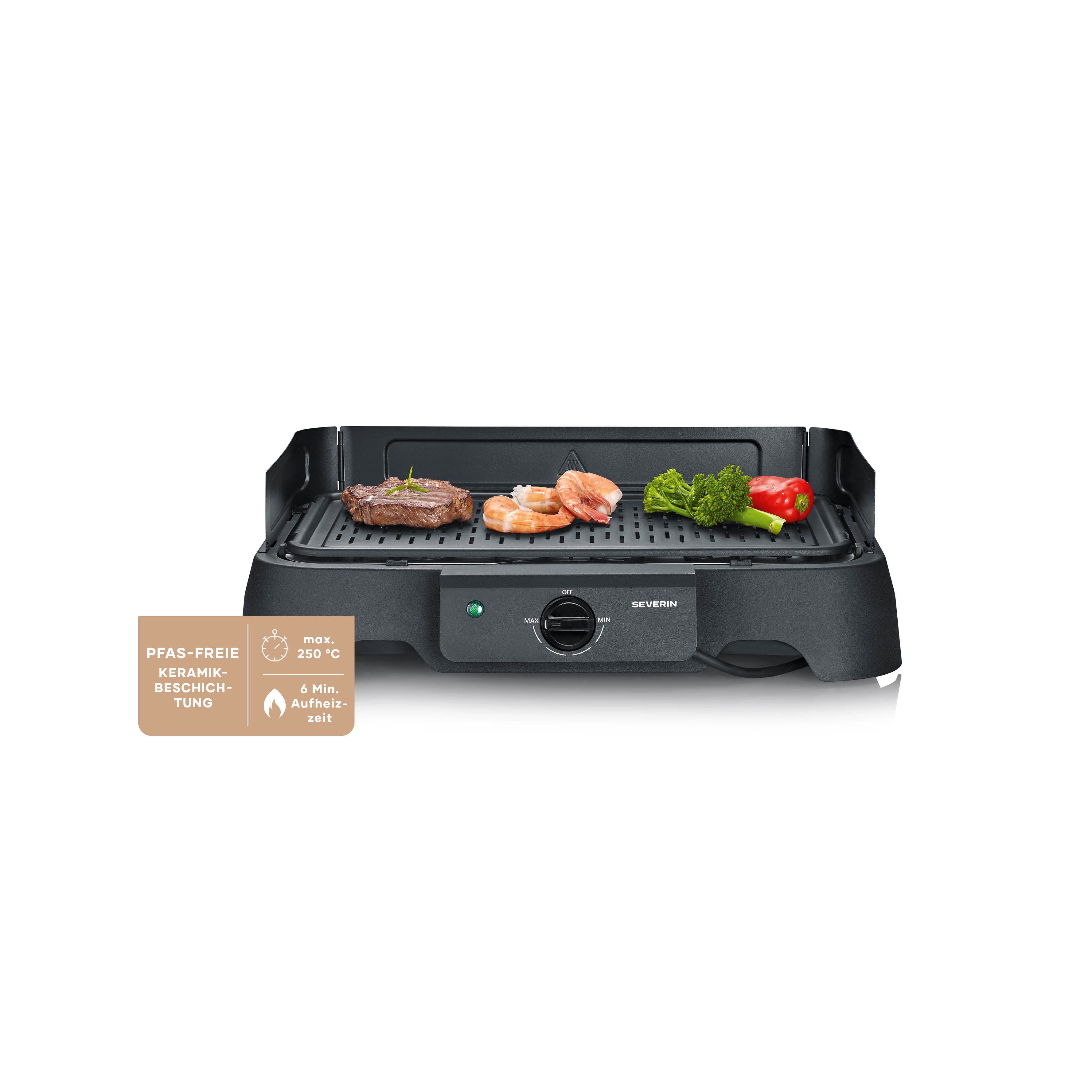 Severin Elektrogrill PG 8595, 2000 W, In- & Outdoor, Balkon & Küche, Temperatur 40-220°C, 39x23cm, schwarz