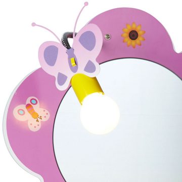 etc-shop Spiegel, Wand Spiegel Lampe Dimmer Mädchen Blumen Leuchte pink