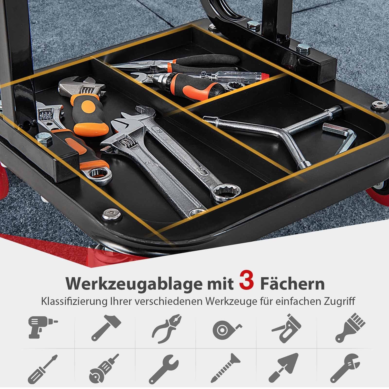 COSTWAY Montagehocker, mit Ablage, weicher Sitzauflage & Rollen, bis 150kg