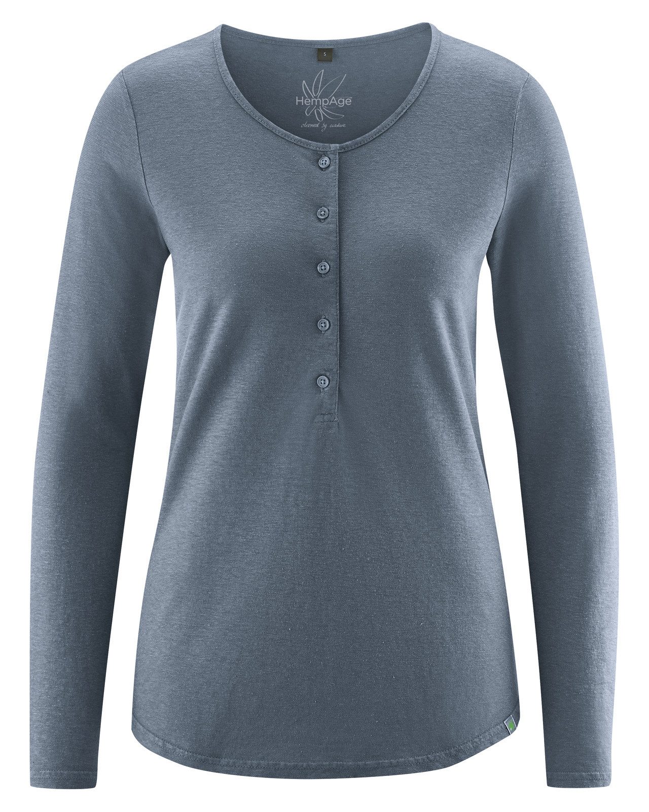 Langarmshirt Basic Damen Henley Hanf/Biobaumwolle Normal Fit