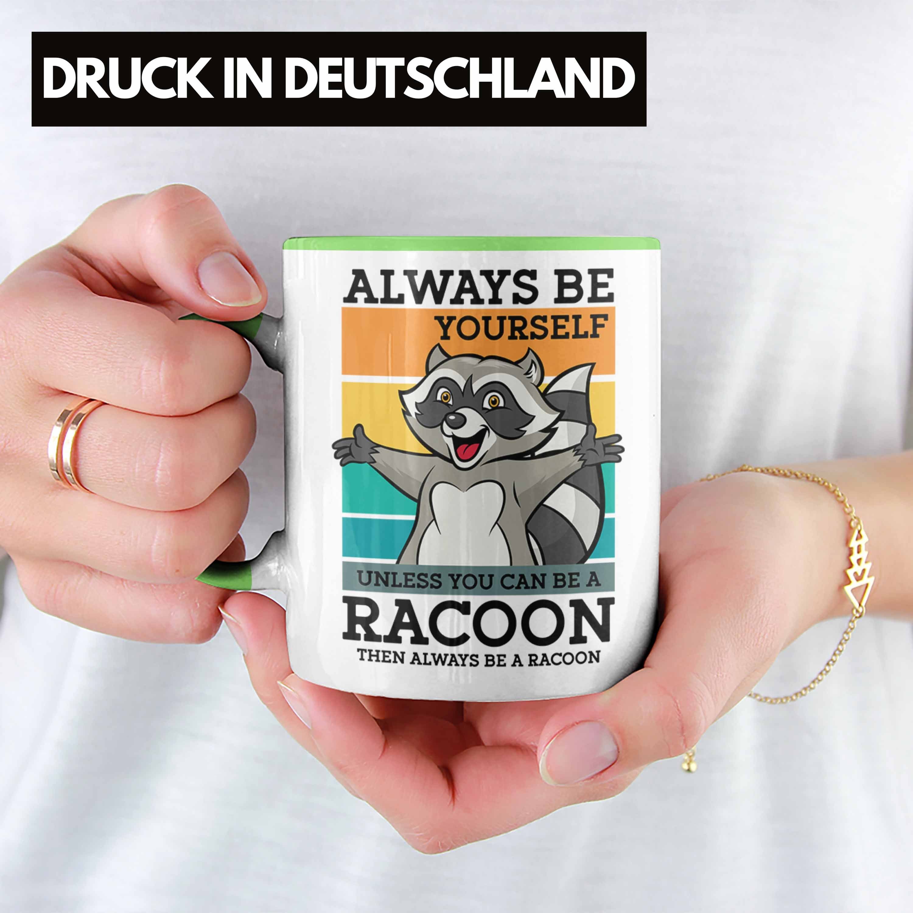 Trendation Tasse für Grün Tasse Waschbär-Liebhaber Geschenkidee Waschbär-Fans Waschbär