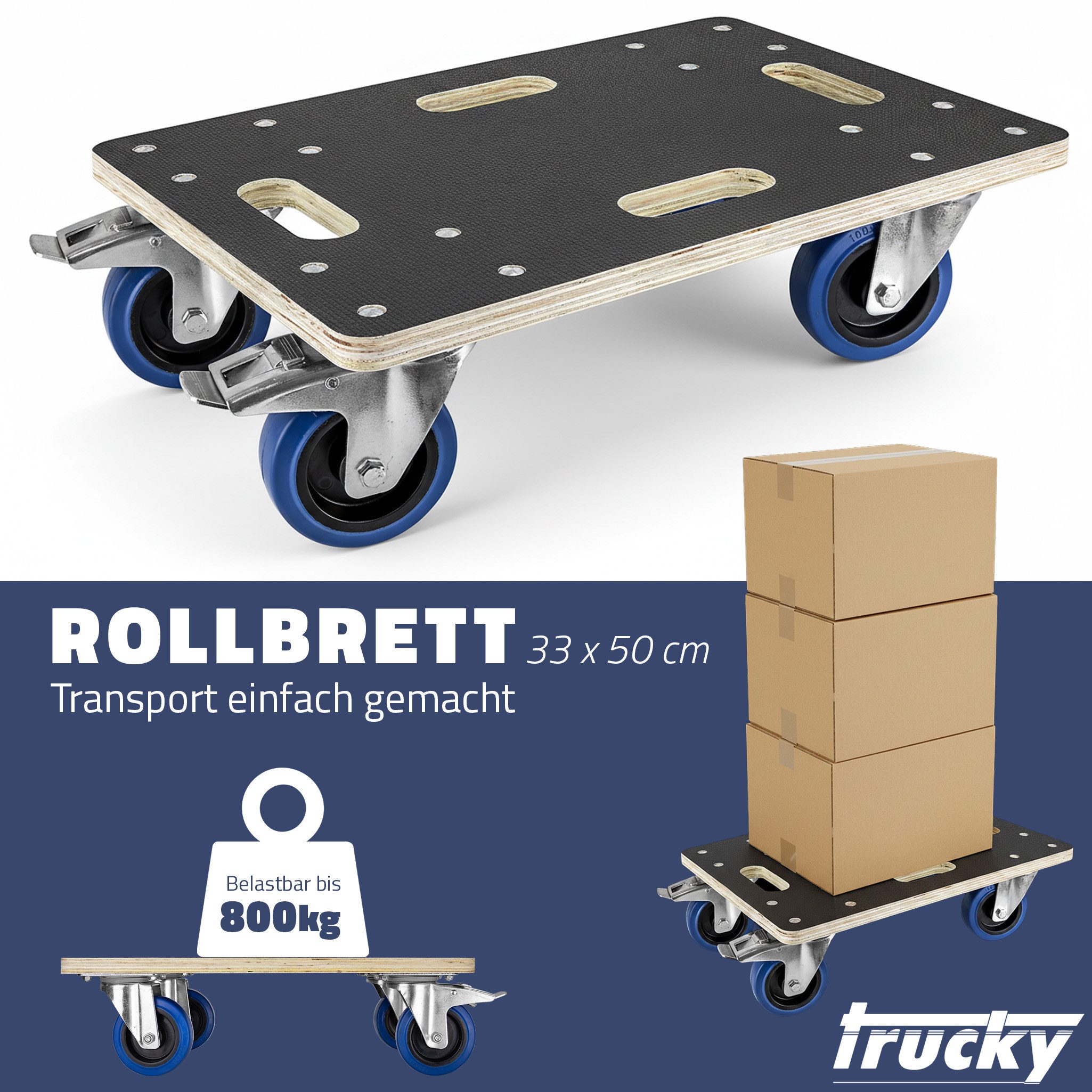 Trucky Transportroller Rollbrett Auswahl Größe Transportroller 800kg Möbelroller mit 4 Rollen, (1-St) – Bild 2 von 5