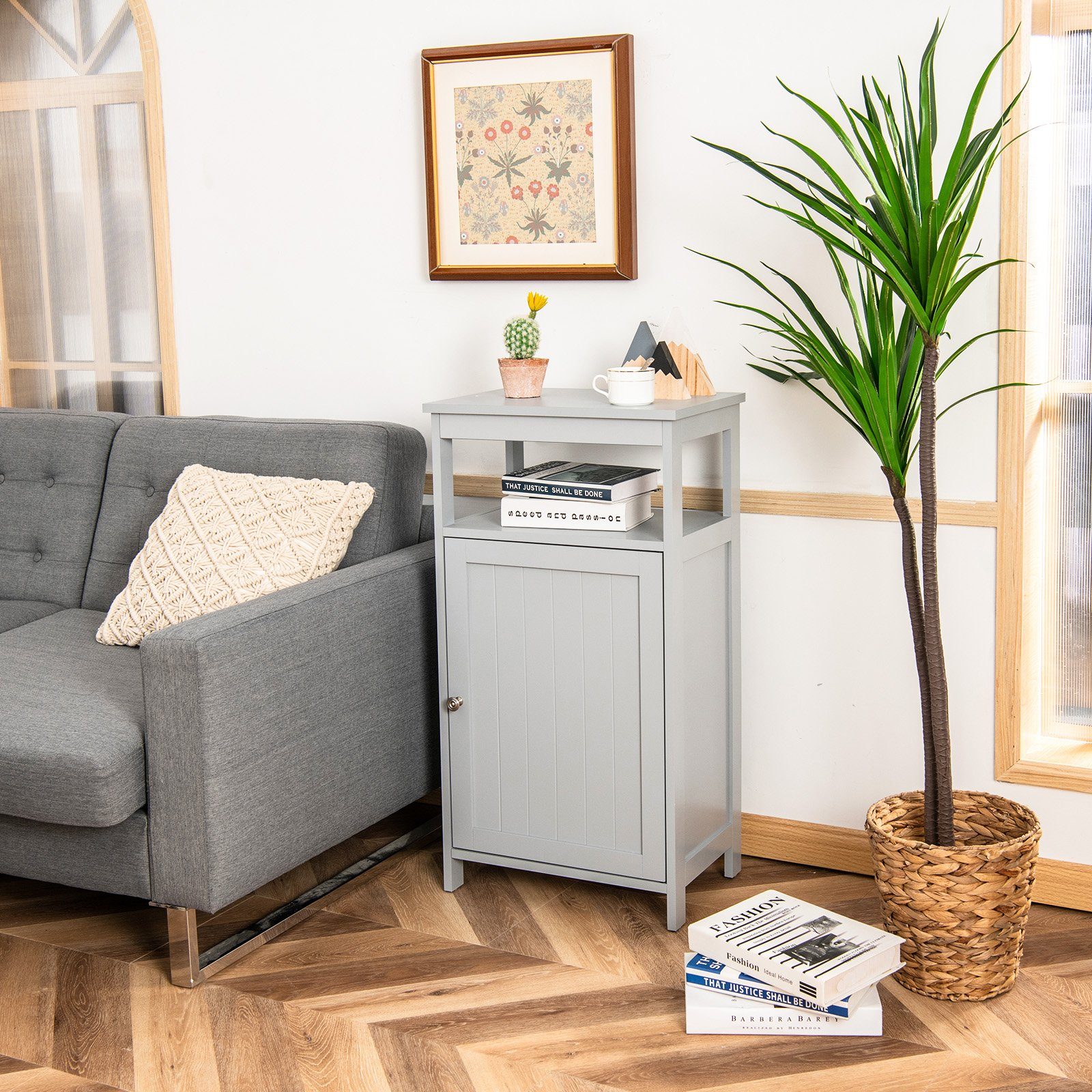 COSTWAY Badkommode, mit Einzeltür, verstellbarem Ablage,45x30x84cm