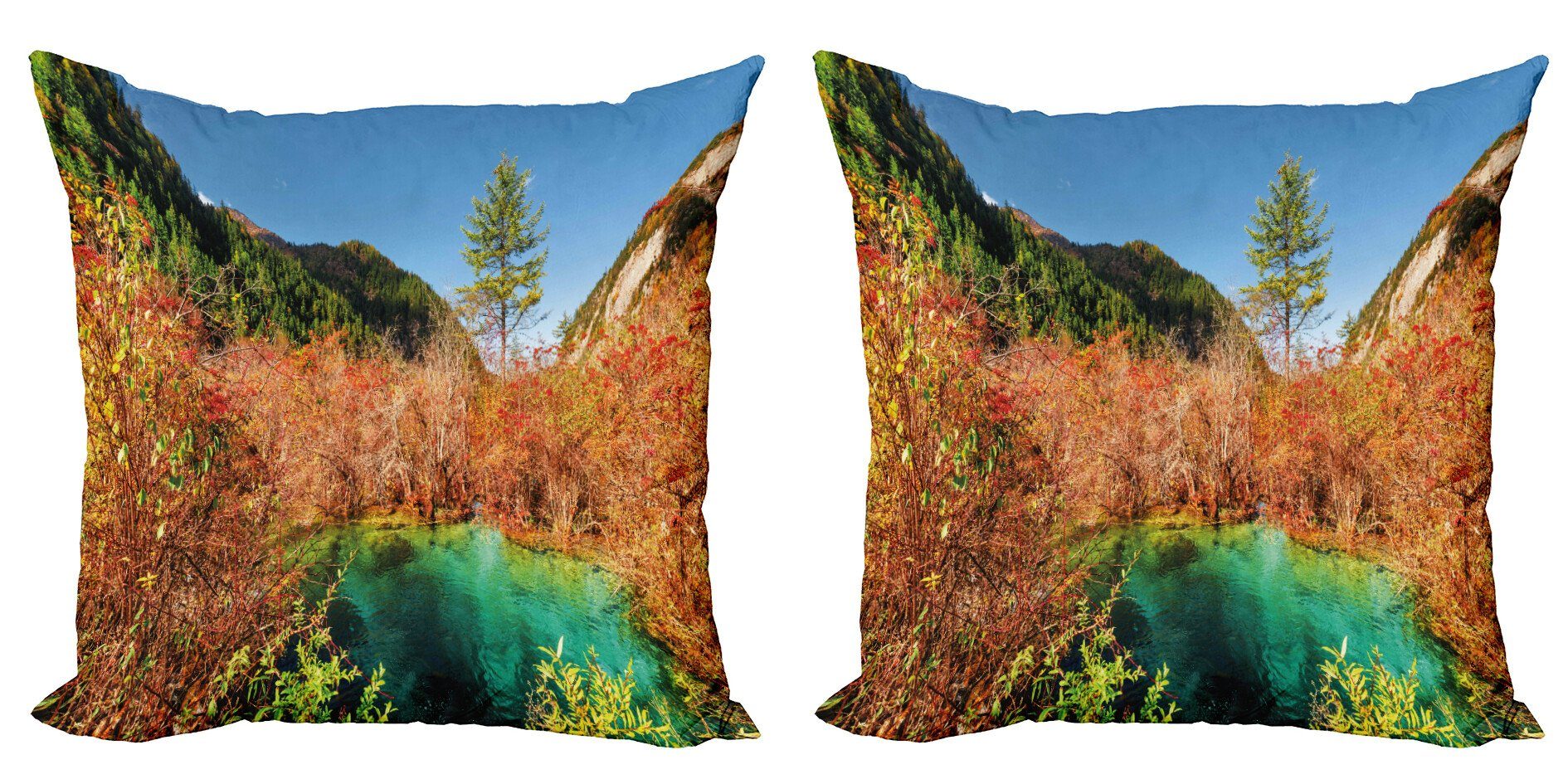 Kissenbezüge Modern Accent Doppelseitiger Digitaldruck, Abakuhaus (2 Stück), Natur Idyllische Herbstsaison