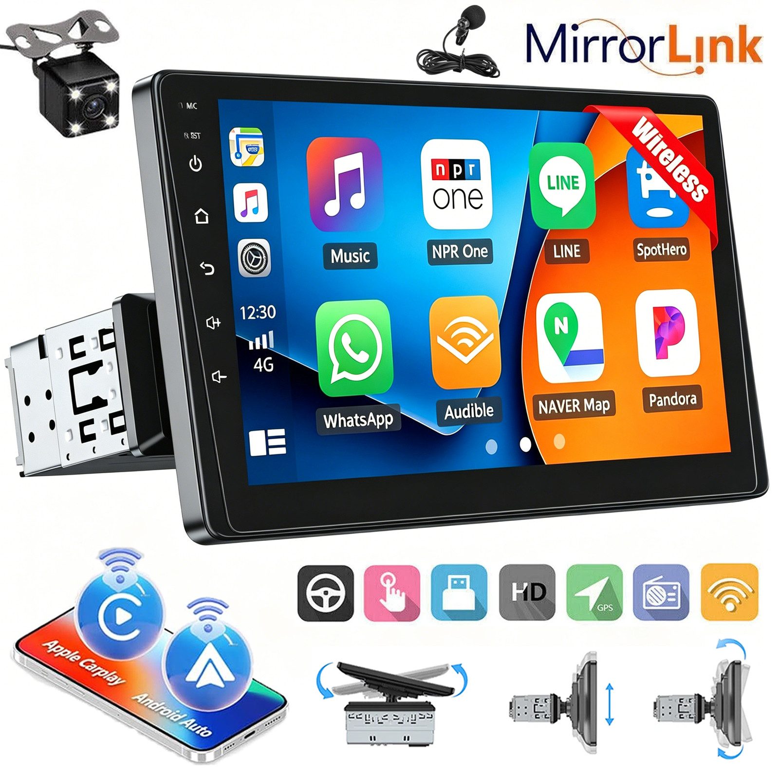 ESSGOO 9" 1-DIN Autoradio mit Touchscreen CarPlay Android Auto und Bluetooth Autoradio (AUX, 12CAM(optional), Single DIN, Apple Carplay Android Auto GPS Navi WIFI BT EQ)