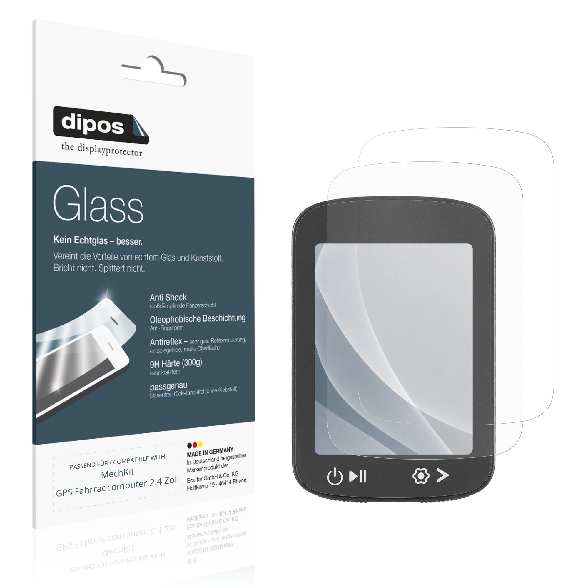 dipos Displayschutzfolie Schutzfolie für MechKit GPS Fahrradcomputer 2.4 Zoll, 2 Stück, Displayschutz Schutz Folie Made in Germany
