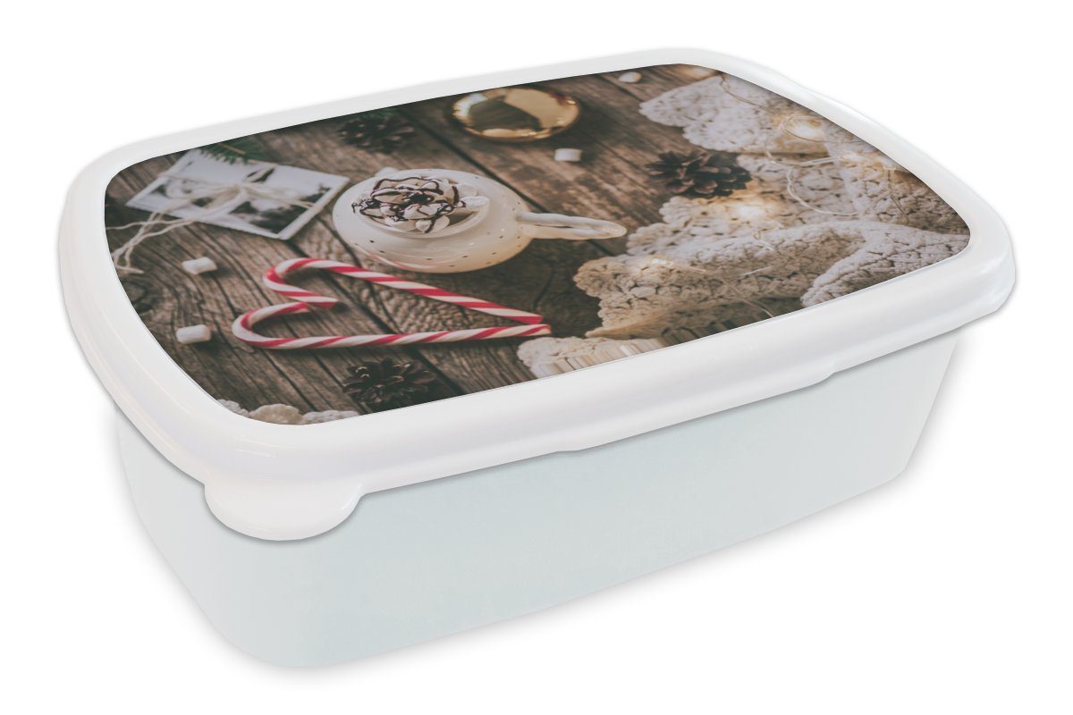 MuchoWow Lunchbox Weihnachten - Weihnachtsschmuck, Kunststoff, (2-tlg), Brotbox für Kinder und Erwachsene, Brotdose, für Jungs und Mädchen weiß