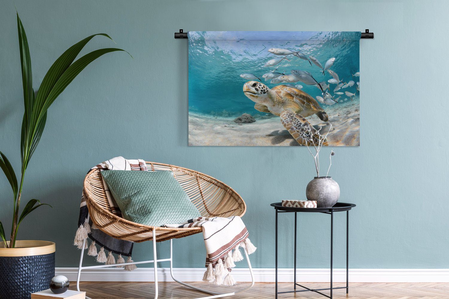 Schlafzimmer, Fisch Wandtuch Meer, - Wanddekoobjekt - Schildkröte MuchoWow für Kinderzimmer Wohnzimmer, Hausdekor