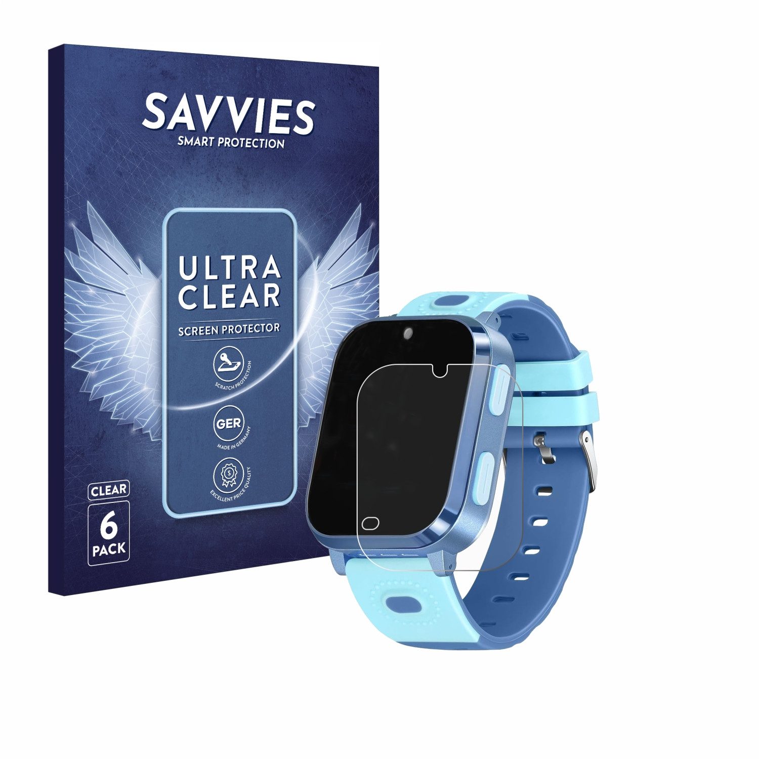 Savvies Displayschutzfolie Schutzfolie für Noctiluxia 4G Kids Smartwatch, 6 Stück, Displayschutz Schutz Folie Klar Transparent