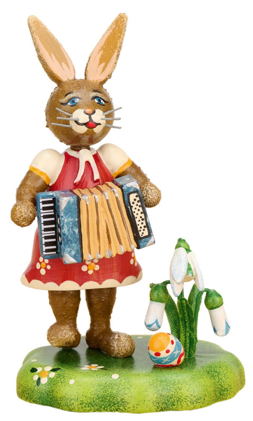 Hubrig Volkskunst Zschorlau Erzgebirge Osterhase Hubrig Musikant - Hasenmädchen mit Akkordeon, Neuheit 2023 - Handarbeit aus dem Erzgebirge