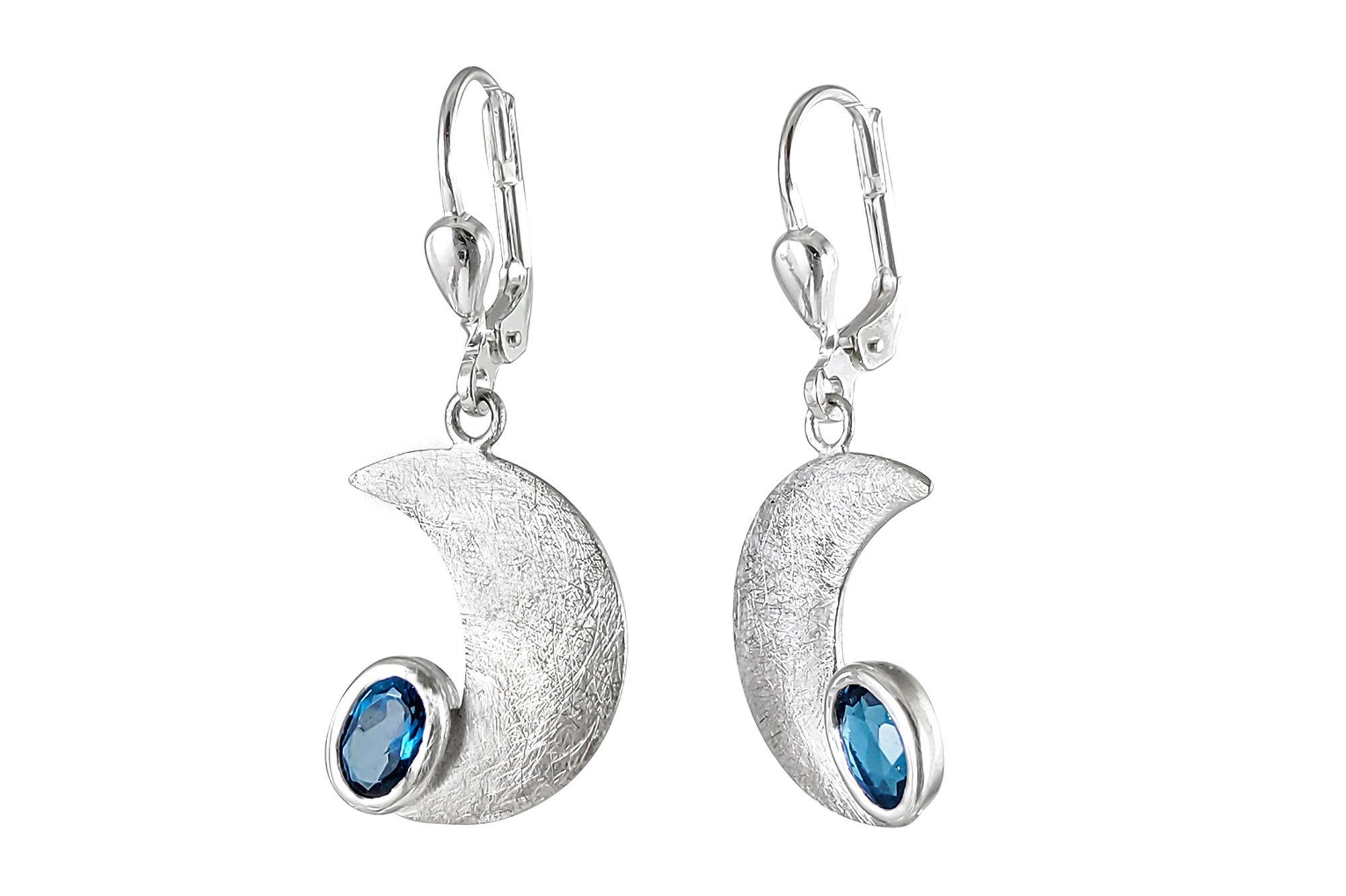 ALUNA Paar Ohrhänger Silber 925 mit Blautopas facettiert (inklusive Schmuckbox), Mondsichel-Form mit Klappbügelbrisuren - Made in Germany_er0349x2