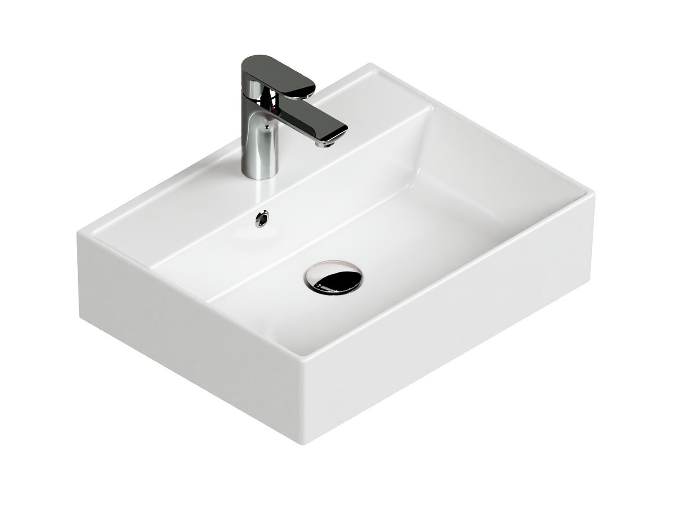 Aqua Bagno Waschbecken 50cm weiß glänzend eckig Wandhängend Waschtisch