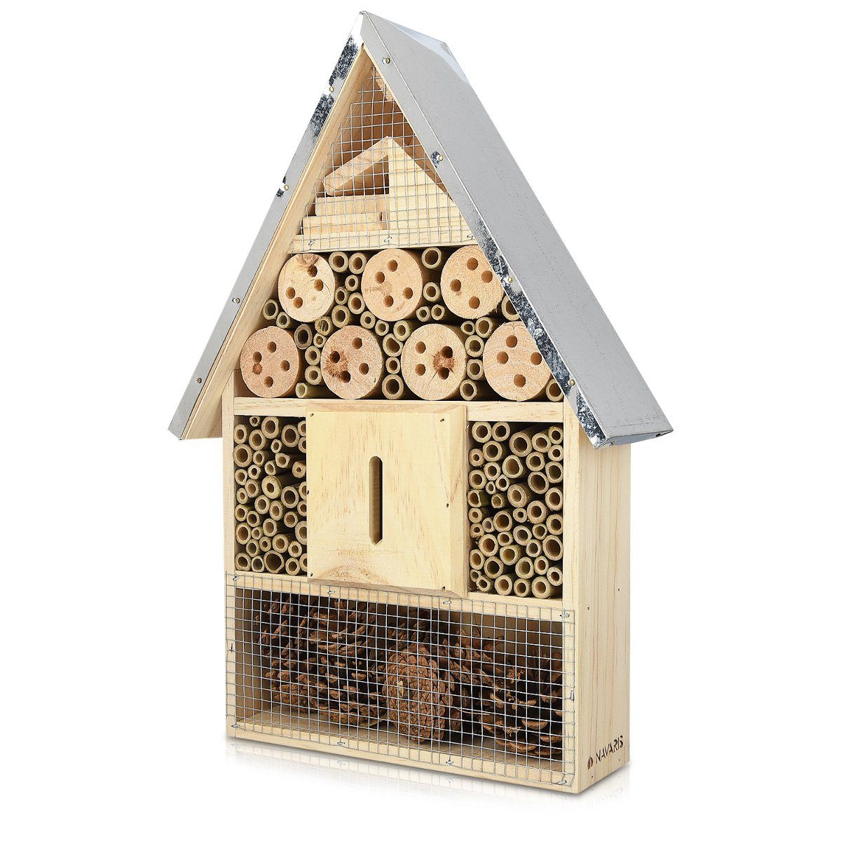 Navaris Insektenhotel Insektenhotel aus Holz, naturbelassenes Hotel für Fluginsekten, (1-St)