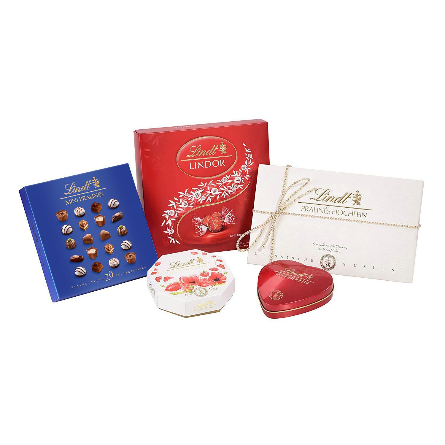 LINDT Schokolade LINDT Geschenk Set 477 g Pralinés Hochfein von Herzen Lindor