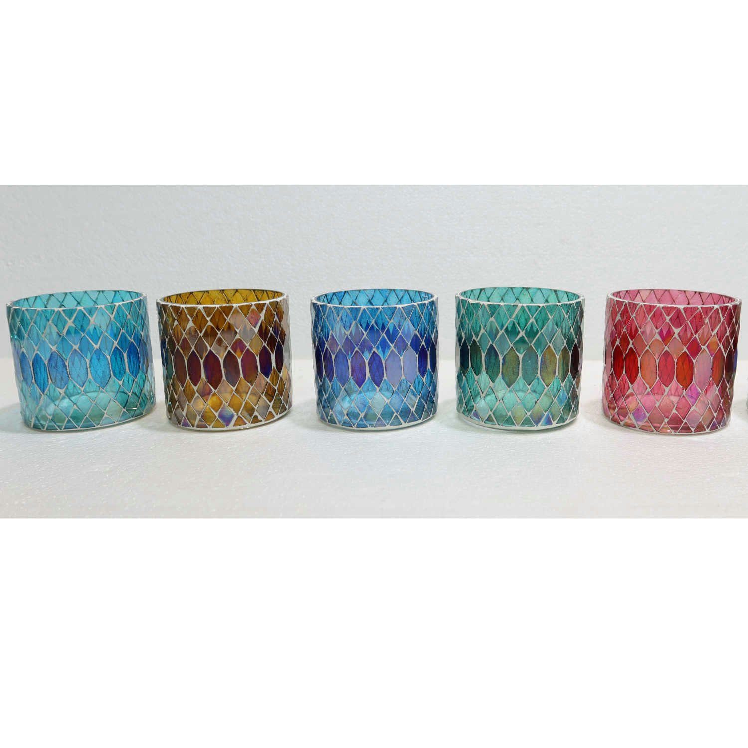 Chic Kerzenständer 5 Farben Weihnachten Rayan-S 5er rund Mosaik Set orientalisch Windlicht Teelichthalter Glaswindlicht, in Casa Moro WZ170-S Kerzenhalter), Marokkanisches 8cm Ø bunt (Boho Glas-Windlicht