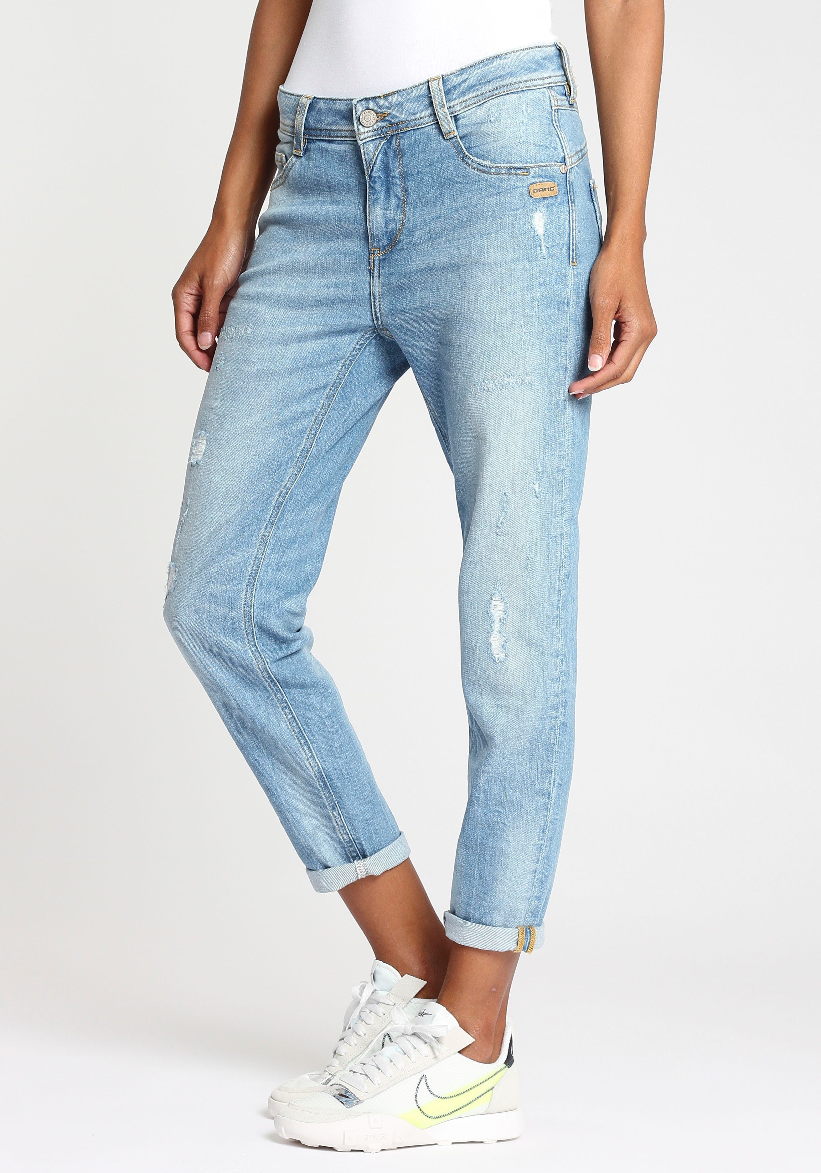 GANG Relax-fit-Jeans 94AMELIE CROPPED mit Kante verkürzter Beinlänge Saumabschluss und ausgefranster am