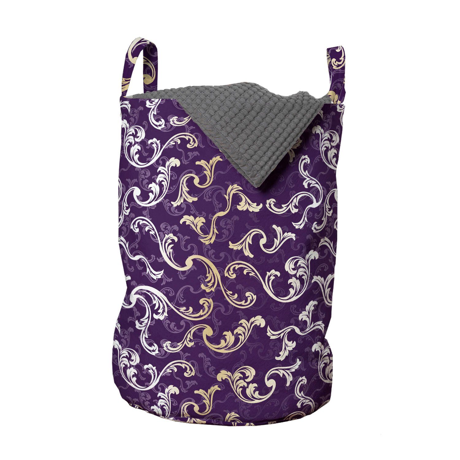 Abakuhaus Wäschesäckchen Wäschekorb mit Griffen Kordelzugverschluss für Waschsalons, Barock- Lavish Curls auf purpurrotem Ton