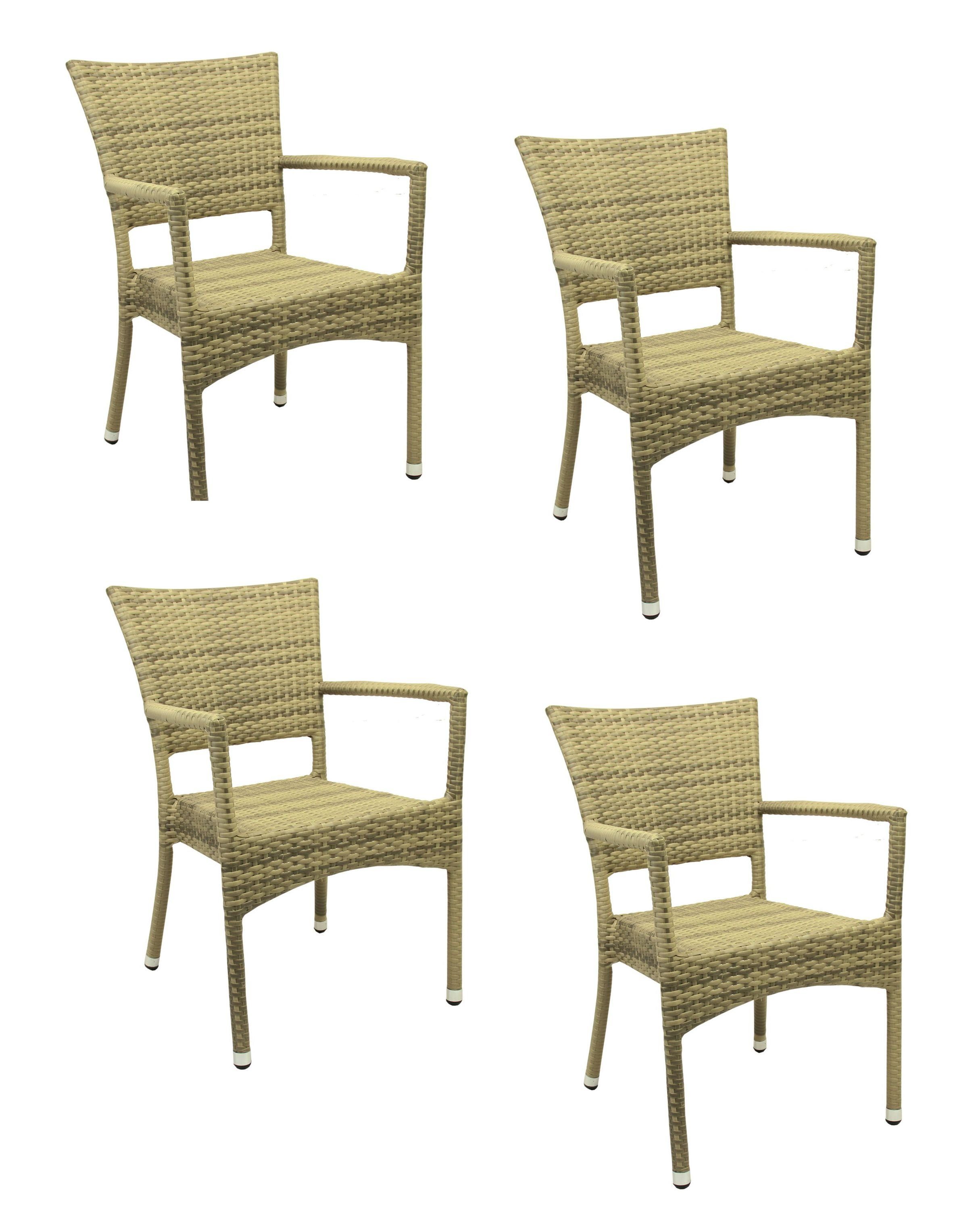 Konway Stapelstuhl ROM (4 St), 4x KONWAY® ROM Stapelsessel Elfenbein Premium Polyrattan Sessel