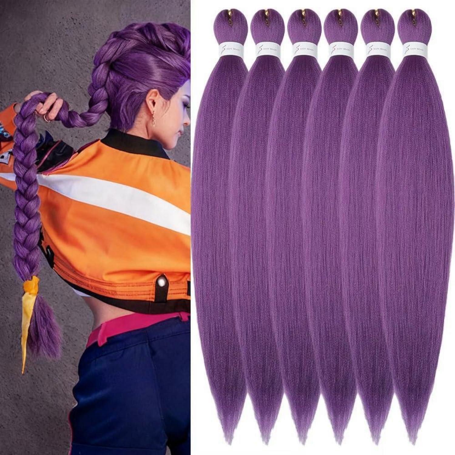 LuxusKollektion Kunsthaar-Extension Haarverlängerung Braids Kunsthaar 81cm 32 Zoll 6er pack Lavender