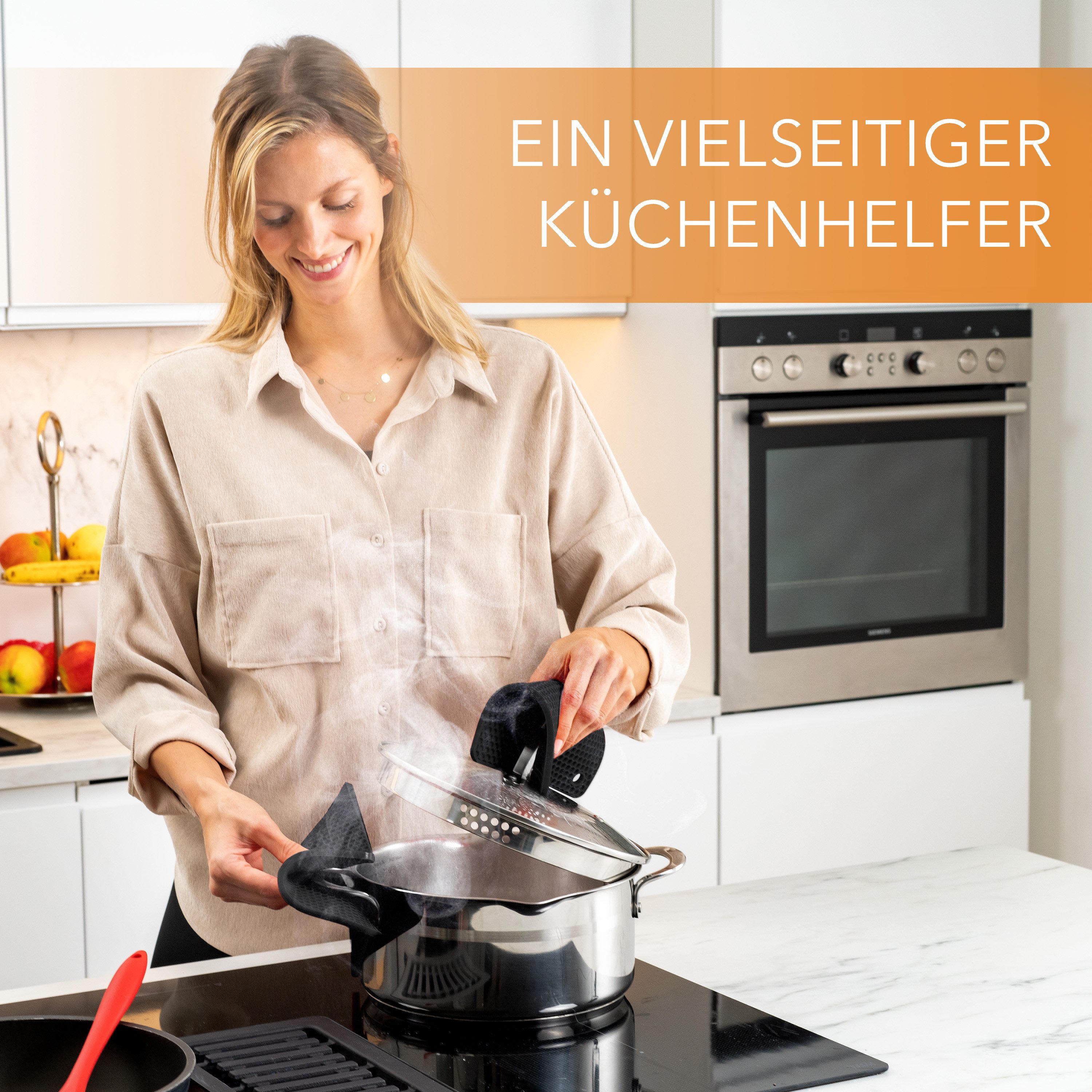 AVANA Topfuntersetzer Silikon Untersetzer Multifunktional Pfannenuntersetzer Topflappen, Zubehör für Töpfe, Pfannen, Auflaufformen, 4er Set, Hitzebeständig, Wabenmuster, Schwarz