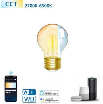 Aigostar LED-Leuchtmittel E27 LED CCT Smart Wi-Fi Filament Retro Vintage, CCT 2700-6500K, dimmbar, Maße: Ø 4,45 x 7,2 cm (BxH), G45, E27