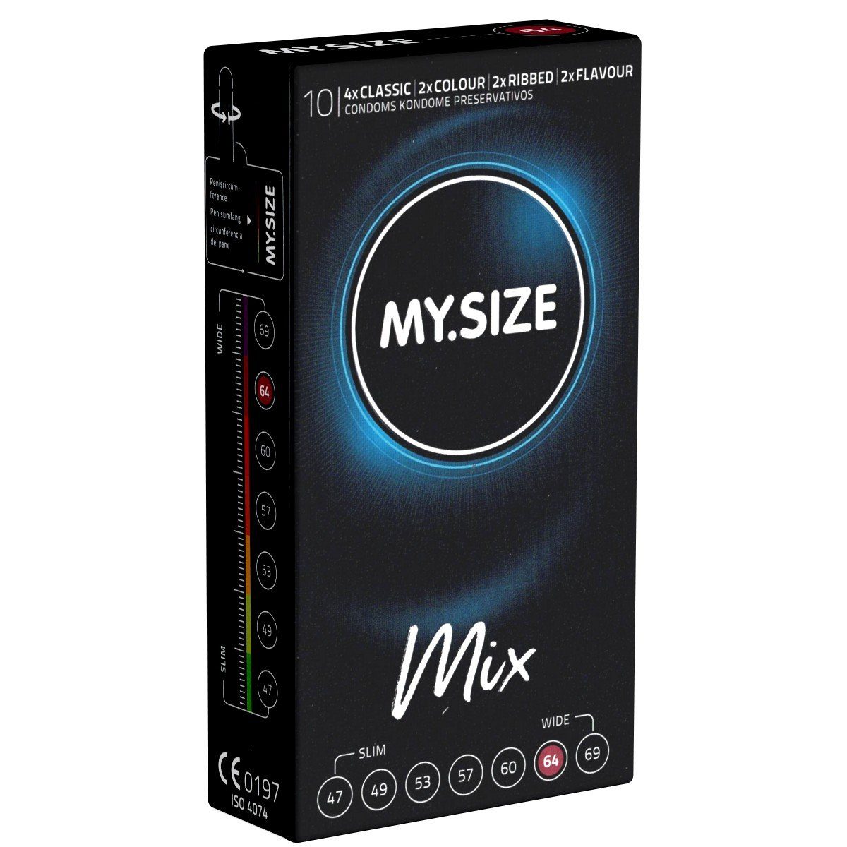 MY.SIZE Tragekomfort MIX Kondome besten XXL-Kondome Classic für im und mit, 64 gemischten Packung Sortiment, Sicherheit St., 10