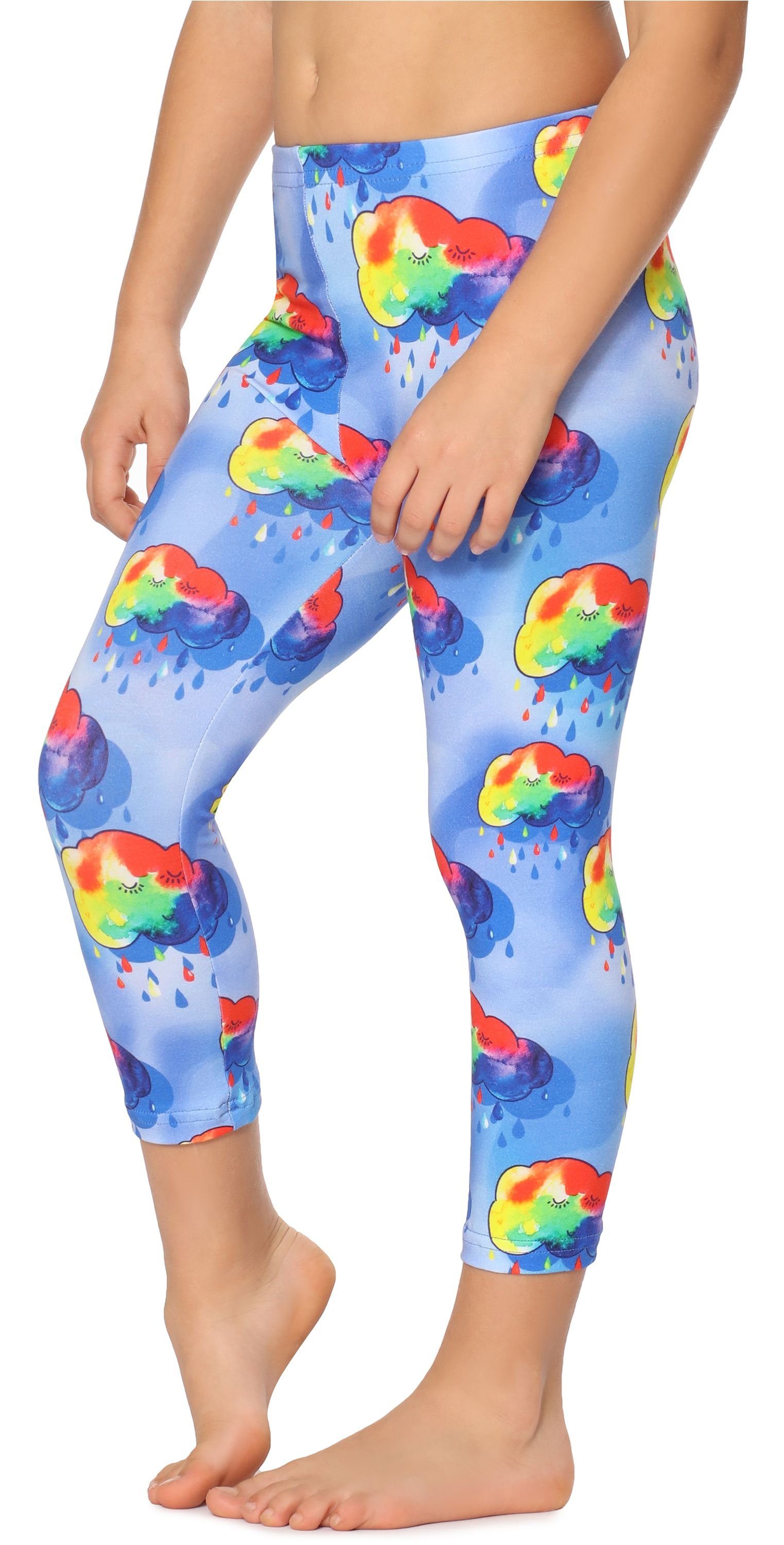 Style Blau/Wolken Leggings 3/4 Bund Merry Capri Leggings Mädchen (1-tlg) MS10-405 elastischer