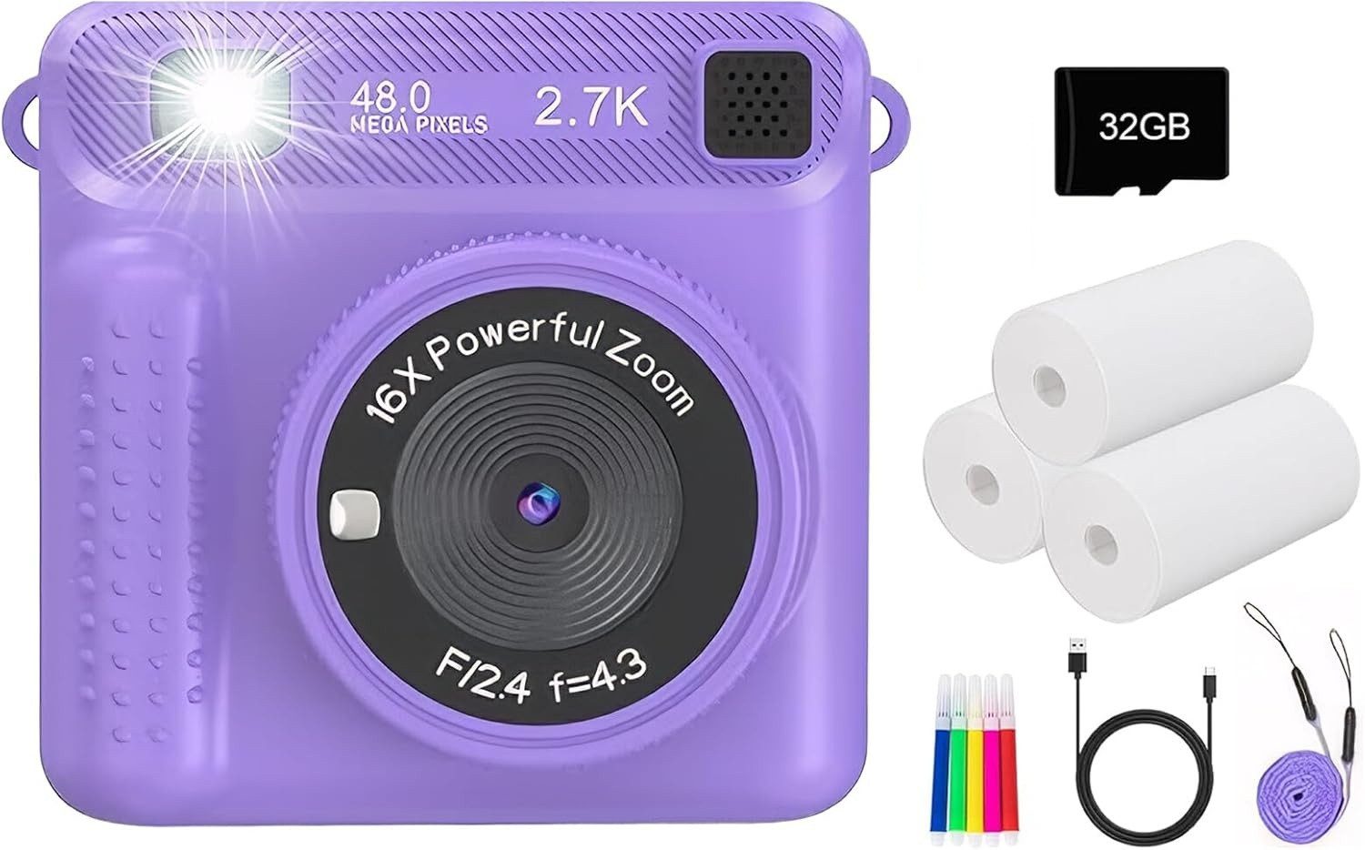 SpionProfi Kinder Sofortbildkamera Selfie Digitalkamera Haus Kamera Junge Mädchen Sofortbildkamera (48 MP, FULL HD 1080p Sofortbildkamera - Foto, Video, Musik, Spiele)