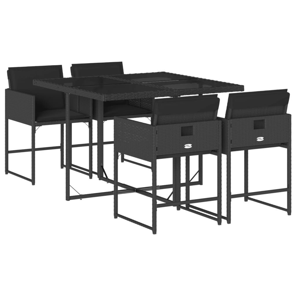 vidaXL Garten-Essgruppe 5-tlg. Garten-Essgruppe mit Kissen Schwarz Poly Rattan, (4-tlg)