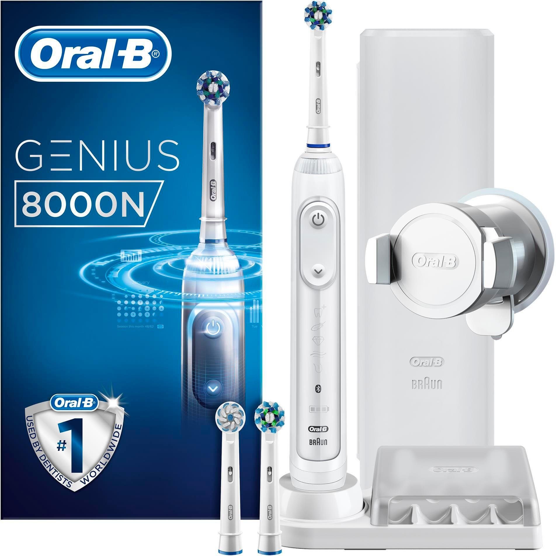Oral B Elektrische Zahnbürste Genius 8000, Aufsteckbürsten 3 St., SmartphoneHalterung, Powered