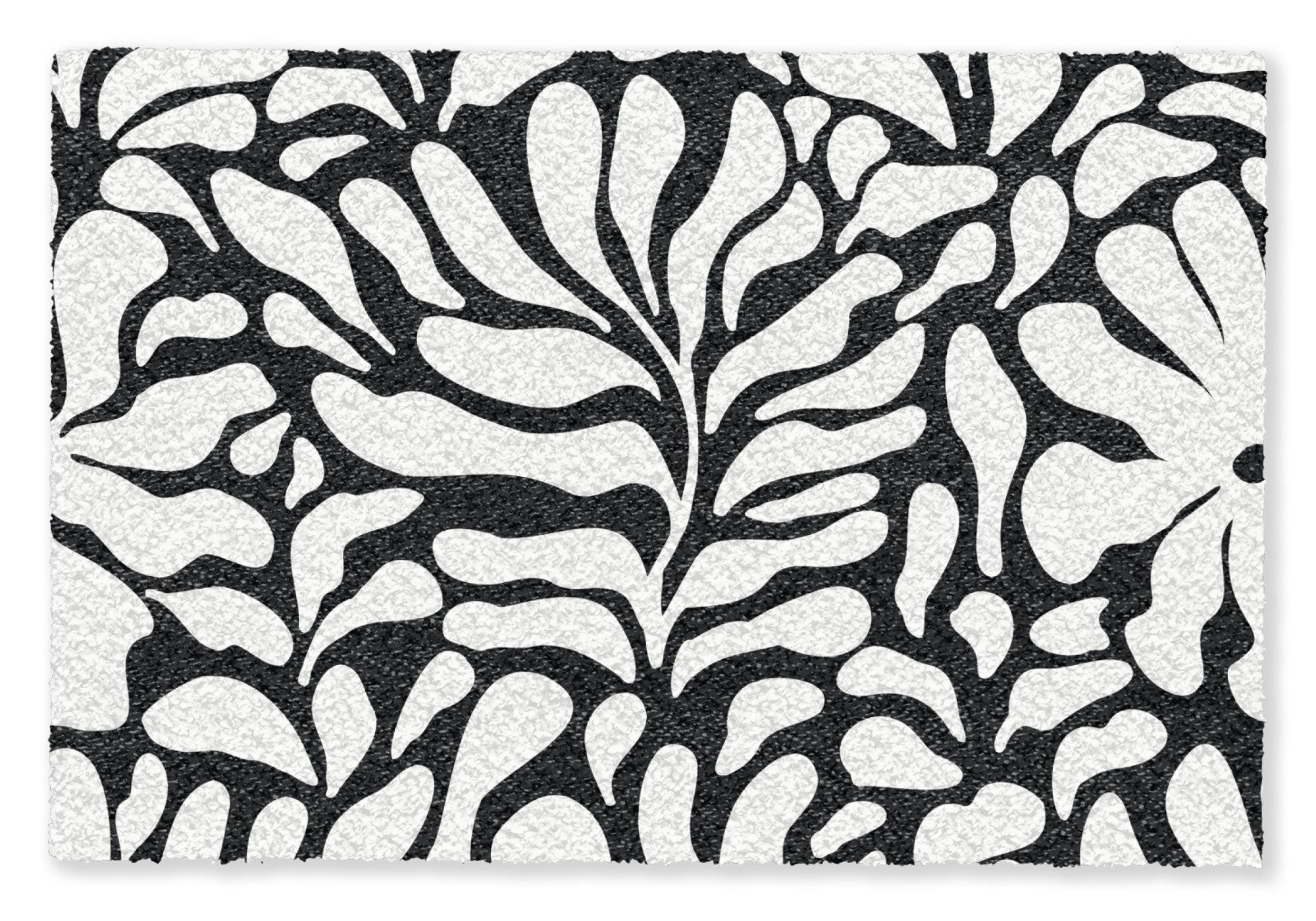 MuchoWow Fußmatte Blumendruck - Schwarz - Weiß - Blätter, Rechteckig, innen Schmutzfangmatte, Tür, Schmutzfänger Flur, Teppich 60x40 cm