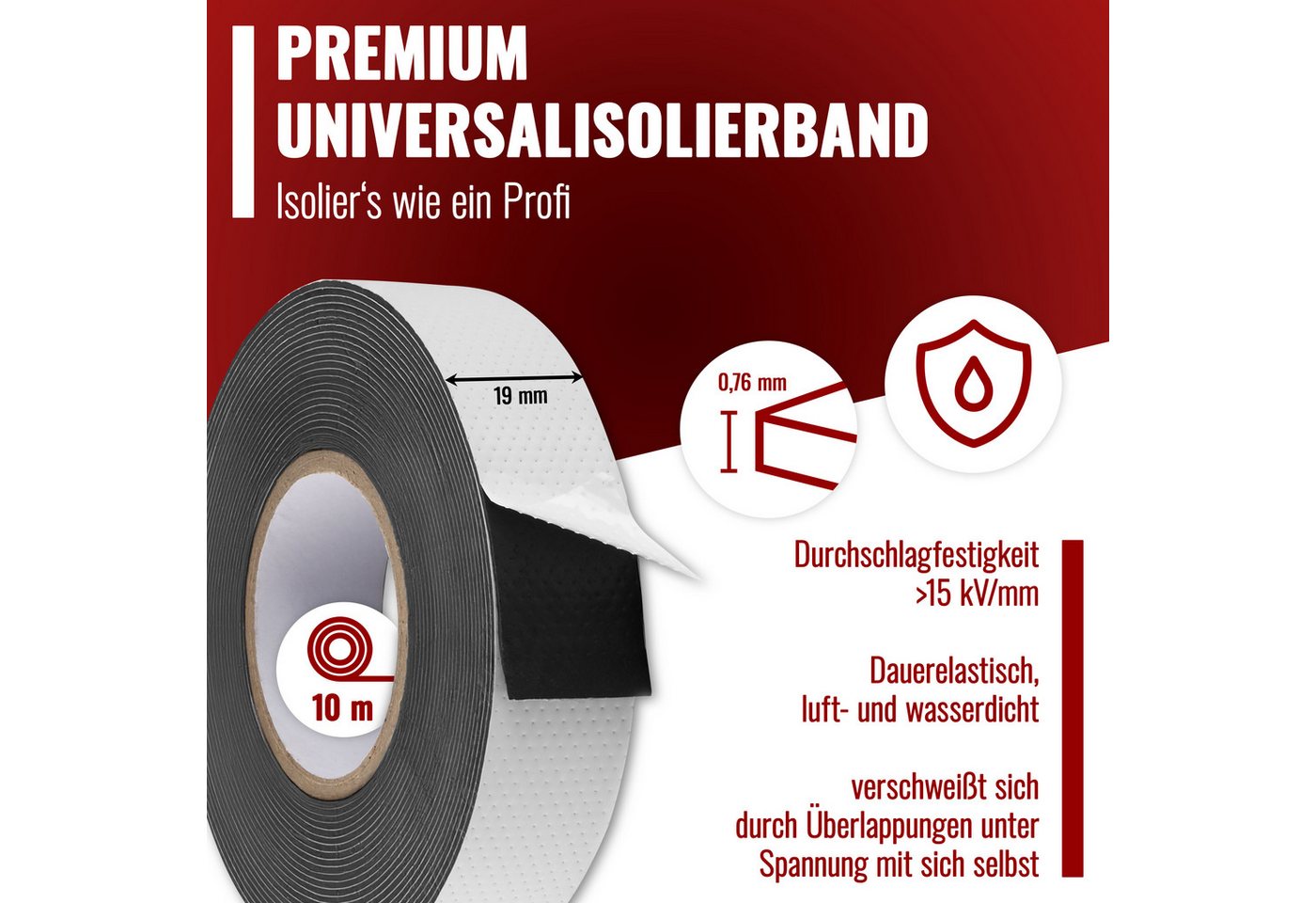 Thumbnail - Poppstar Dichtband Premium selbstverschweißendes Isolierband bis zu 69kV (1-St) universales Dichtungsband für Elektro, L...