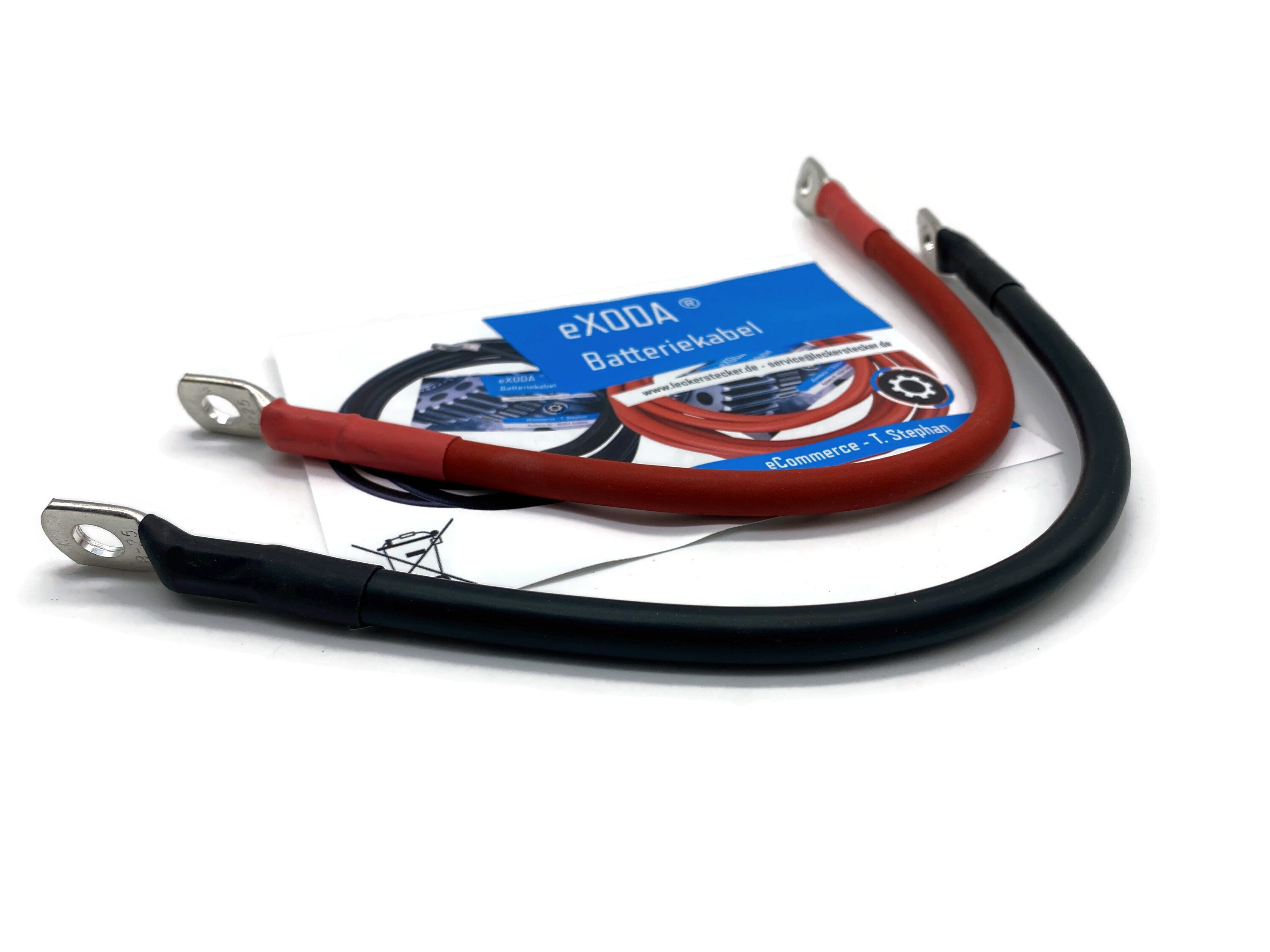 eXODA Kabel Set 25 mm² 30cm mit Schrumpfschlauch Kabelschuhen M8 Rot Schwarz Batteriekabel, Rot und Schwarz, Kabelschuh fertig verpresst (30 cm), 99% Kupfer