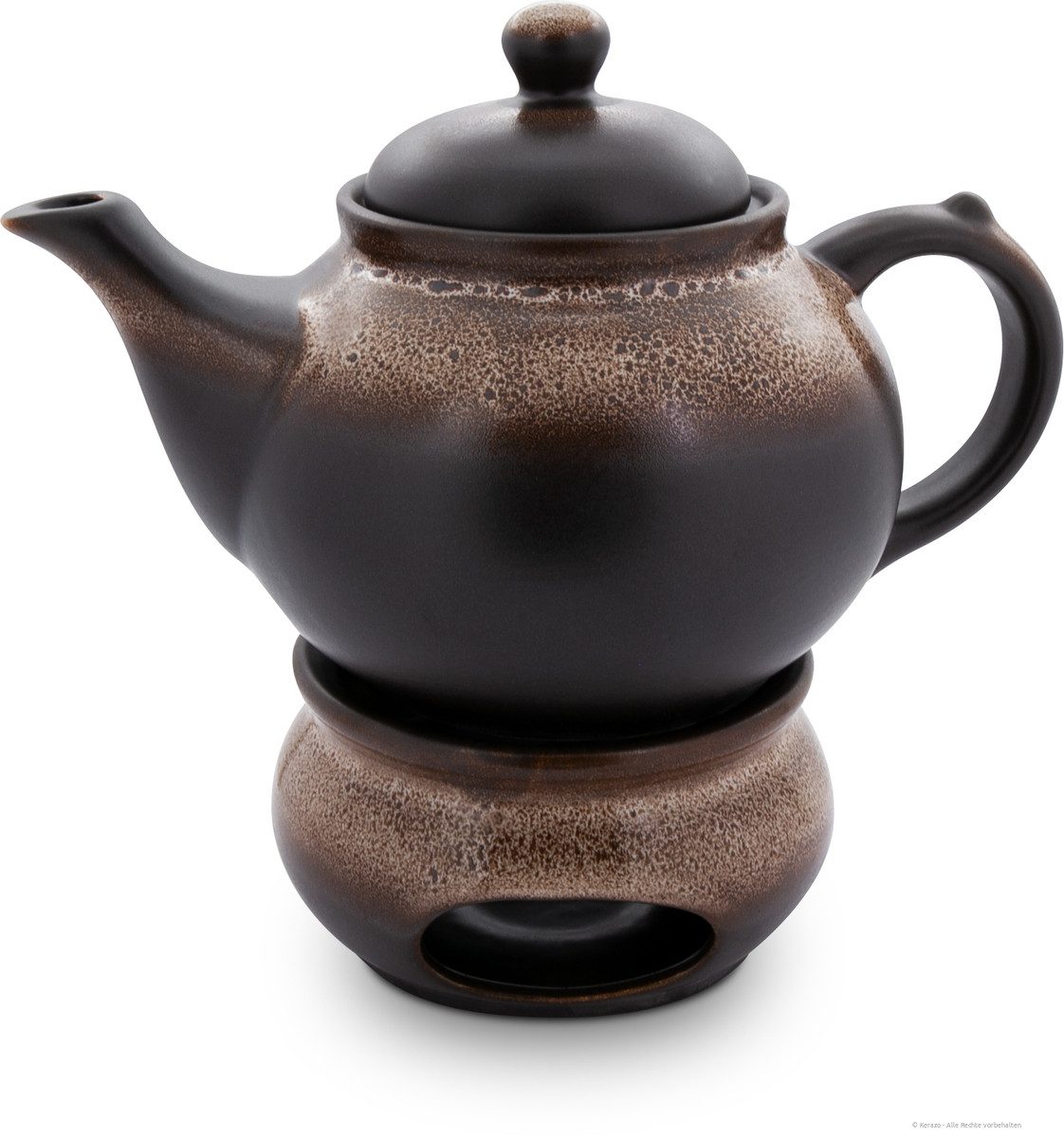 Bunzlauer Keramik Teekanne 1,25 Liter Teekanne mit Stövchen – Klassische, rundliche Form, ZACIEK, 1,25 l