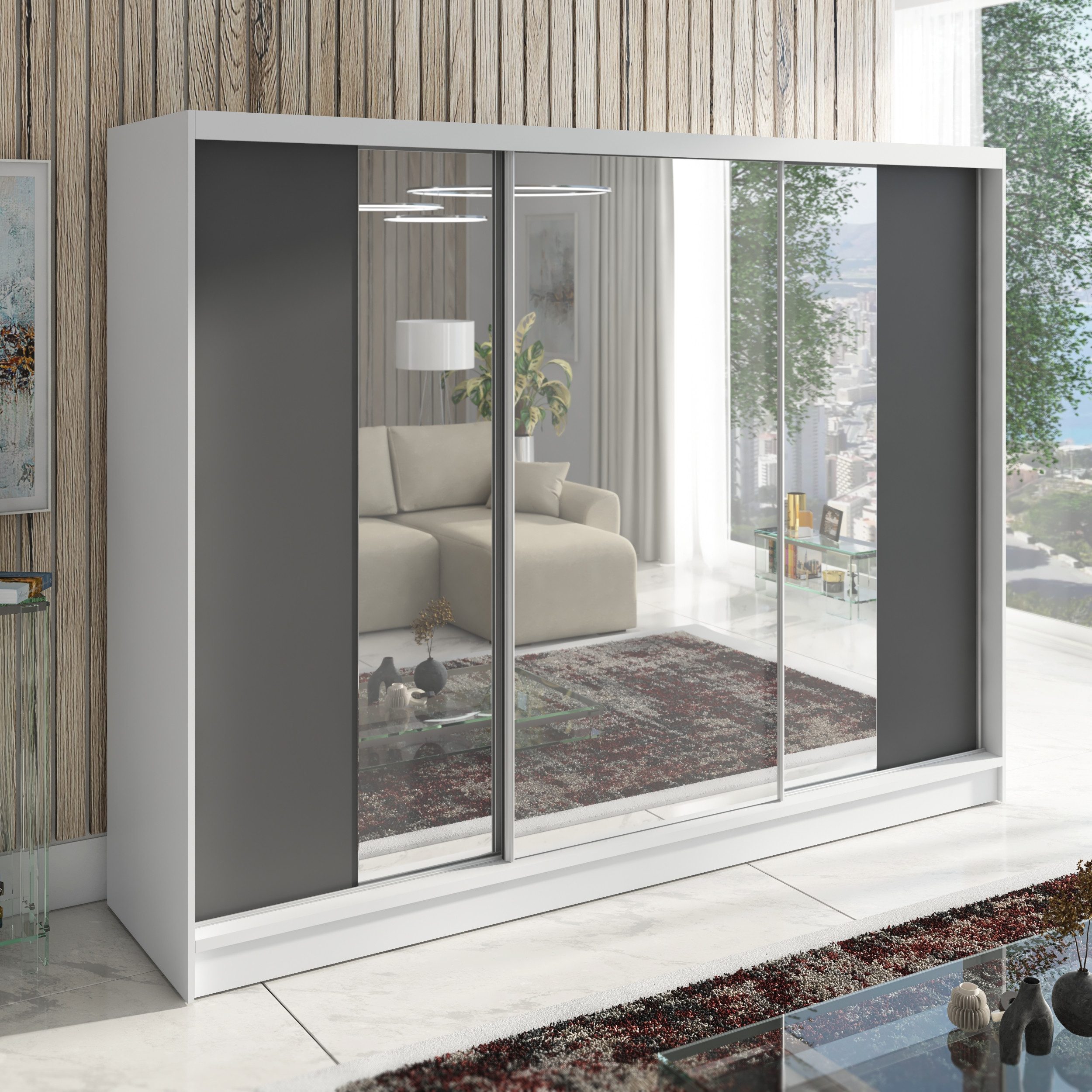 A&J MöbelLand GmbH Schiebetürenschrank VIDA 200 cm 3-türig Schrank mit Schubladen und Spiegel (TOP ANGEBOT! Geräumiger Schrank mit einer Breite von 200 cm und Spiegel, ideal zur Aufbewahrung von Kleidung und Accessoires. 3 Schubladen und viel Stauraum. TOP PRODUKT! Wählen Sie das ideale Modell für Ihr Schlafzimmer!, Inclusive 3 Schubladen) Breite: 200 cm, Höhe: 215 cm, Tiefe: 59,5 cm