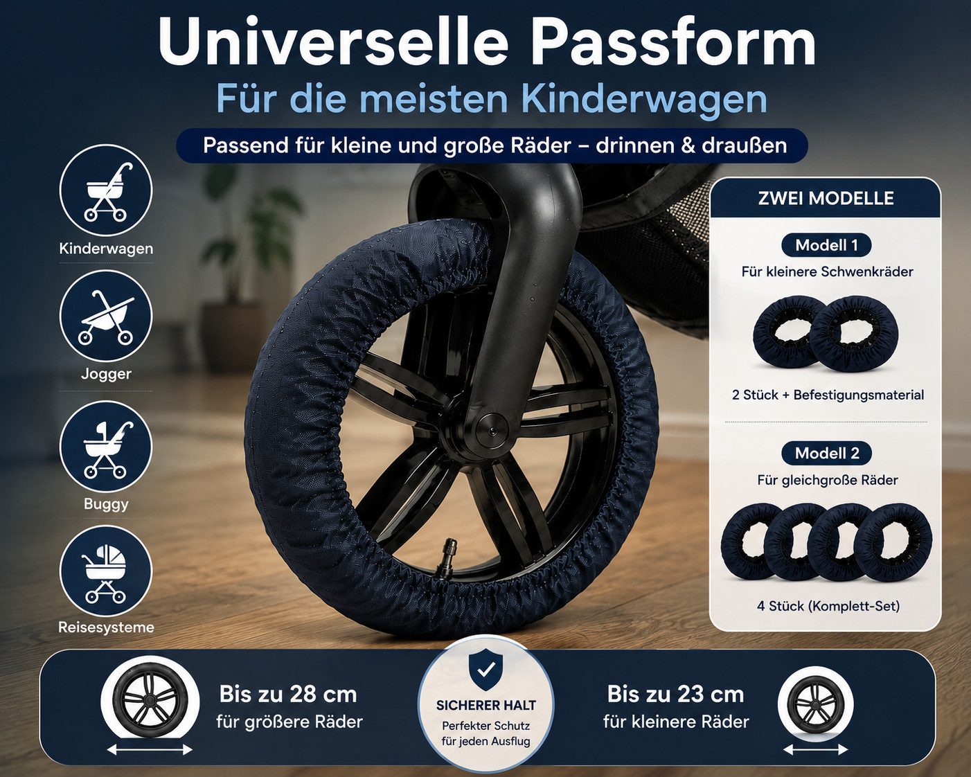Best for Home Fußsack Kinderwagen-Reifenschutz, 4er Set, Radschutz für gleich große Räder (Radabdeckungs-Set, 4-tlg., 4 Radabdeckungen für Kinderwagenräder), el – Bild 5 von 5