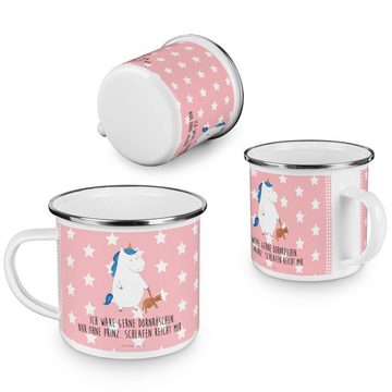 Mr. & Mrs. Panda Becher Einhorn Teddy - Rot Pastell - Geschenk, schlafen, Kaffee Blechtasse, Emaille, Korrosionsbeständig