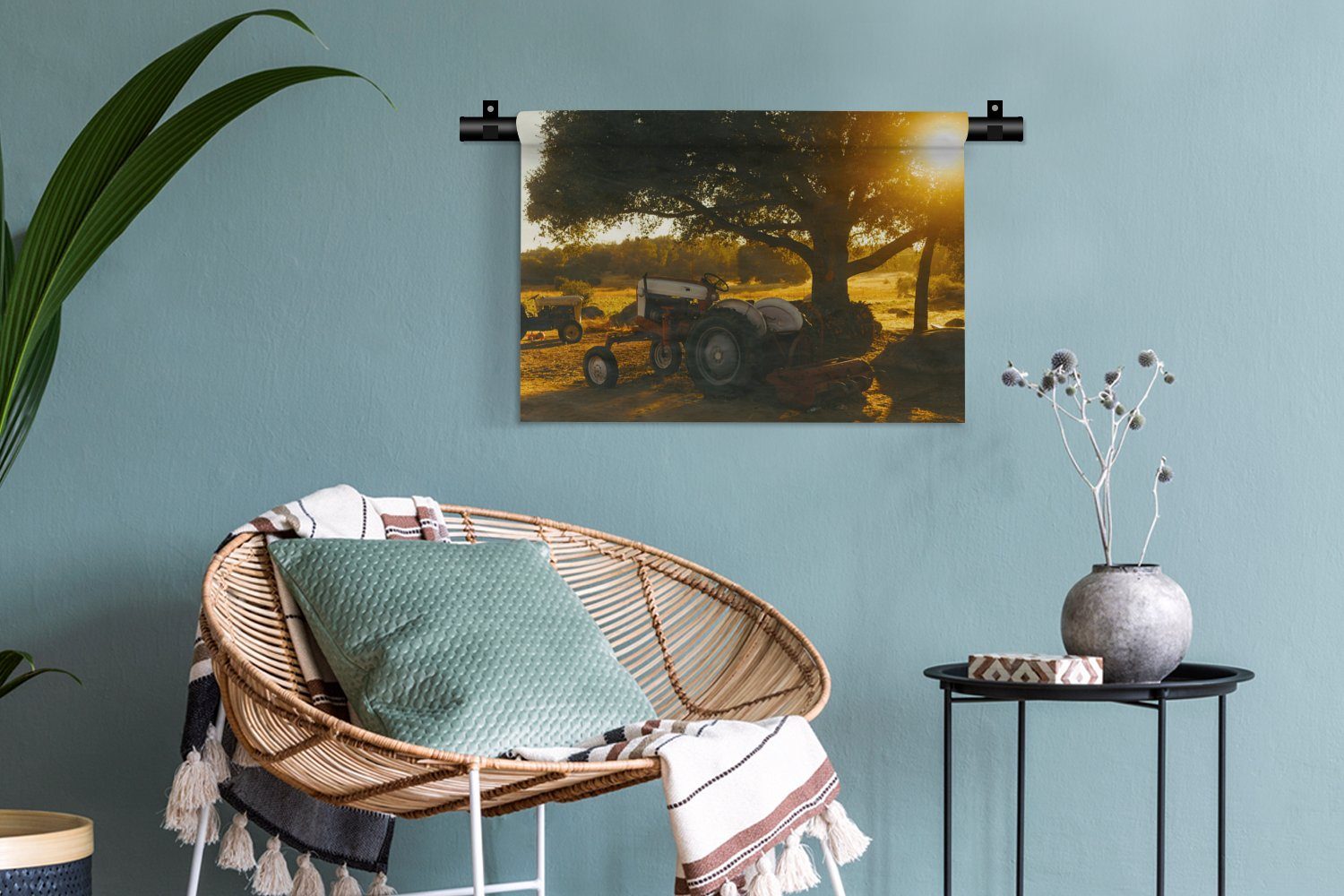 Schlafzimmer, - Traktor Sonne Wanddekoobjekt Baum für Kleid, MuchoWow Landschaft, - Kinderzimmer Wanddeko - Wandbehang, Wohnzimmer,