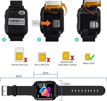 PTHTECHUS Smartwatch (1,54 Zoll), Kinder Telefon 7 Spiel Musik Schrittzähler Taschenlampen Wecker Kamera