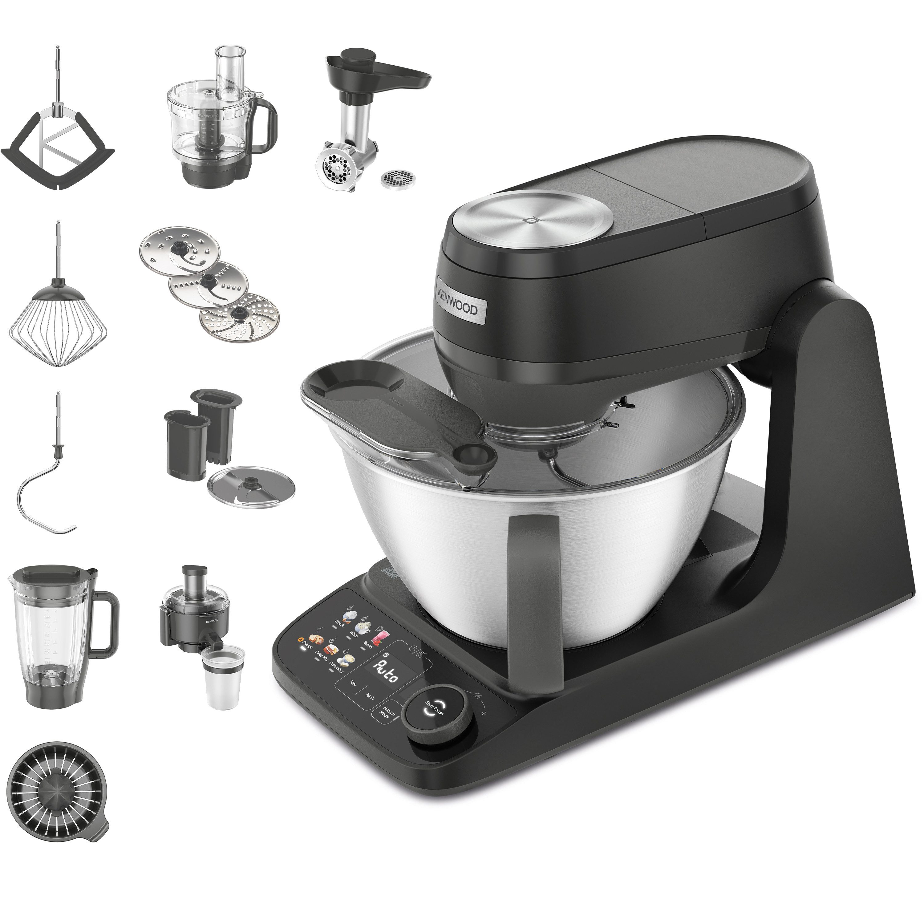 KENWOOD Küchenmaschine KHC40.080BK Smart-Touch mit Auto Sense Teigprogramm, integr. 1g Waage, 1000W, Schwarz, 1000 W, 4,3 l Schüssel, 4,3 L, Zerkleinerer, Entsafter, Mixer, Fleischwolf