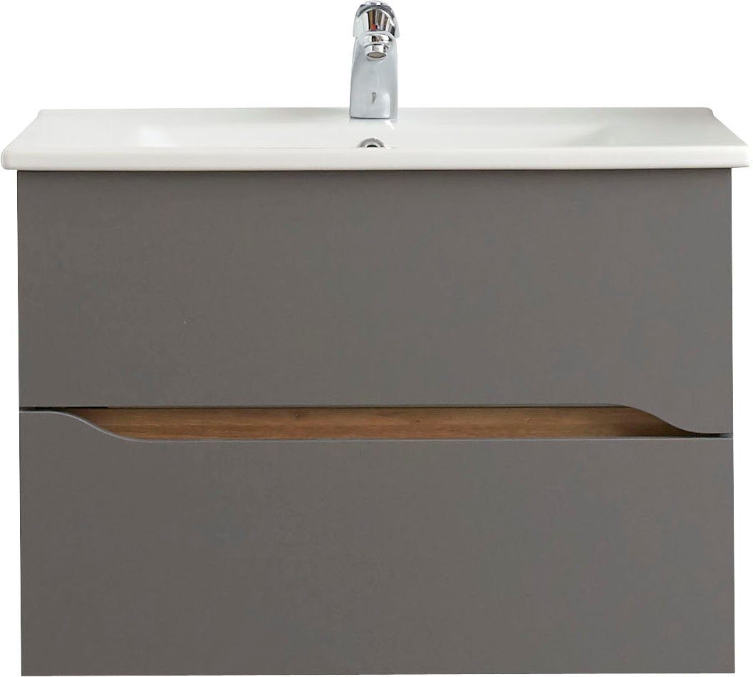 Saphir Waschtisch Quickset Keramikwaschtisch mit Unterschrank, 75 cm breit, Waschplatz, Unterschrank mit Waschbecken, 2 Schubladen, grifflos
