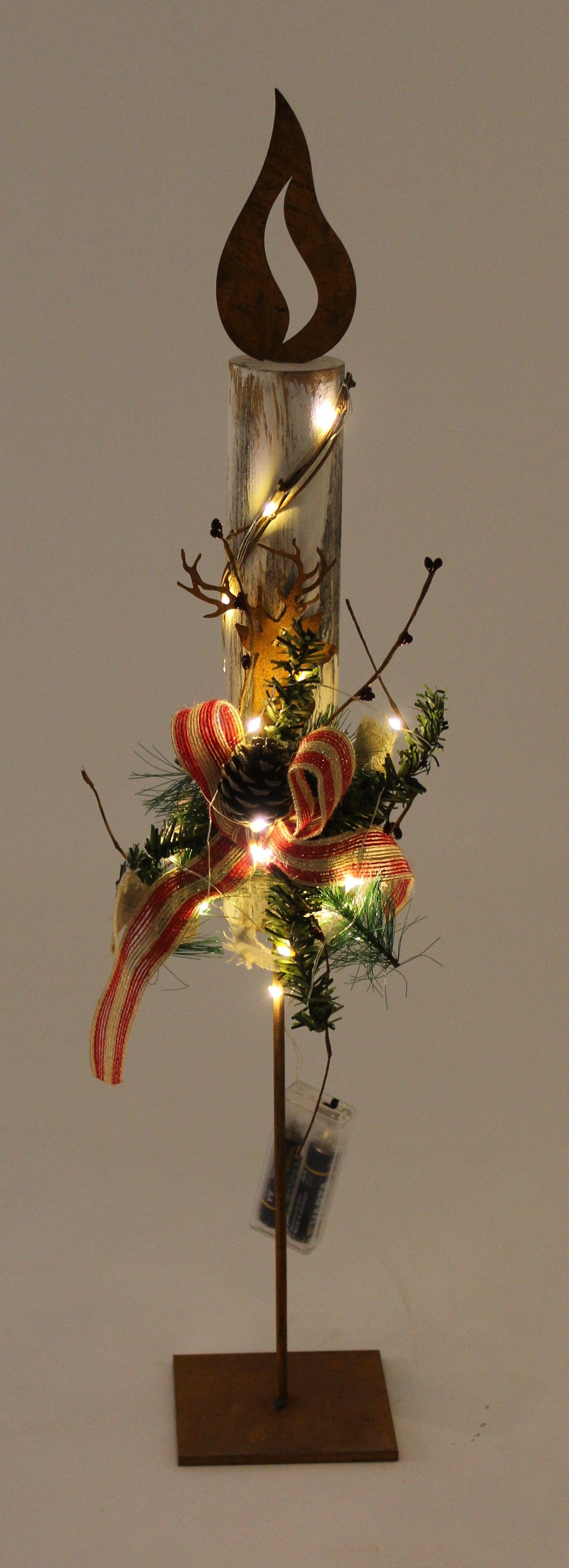 G. Wurm LED Dekolicht Weihnachtliche LED Kerze auf Ständer aus Holz, LED fest integriert, Tageslichtweiß